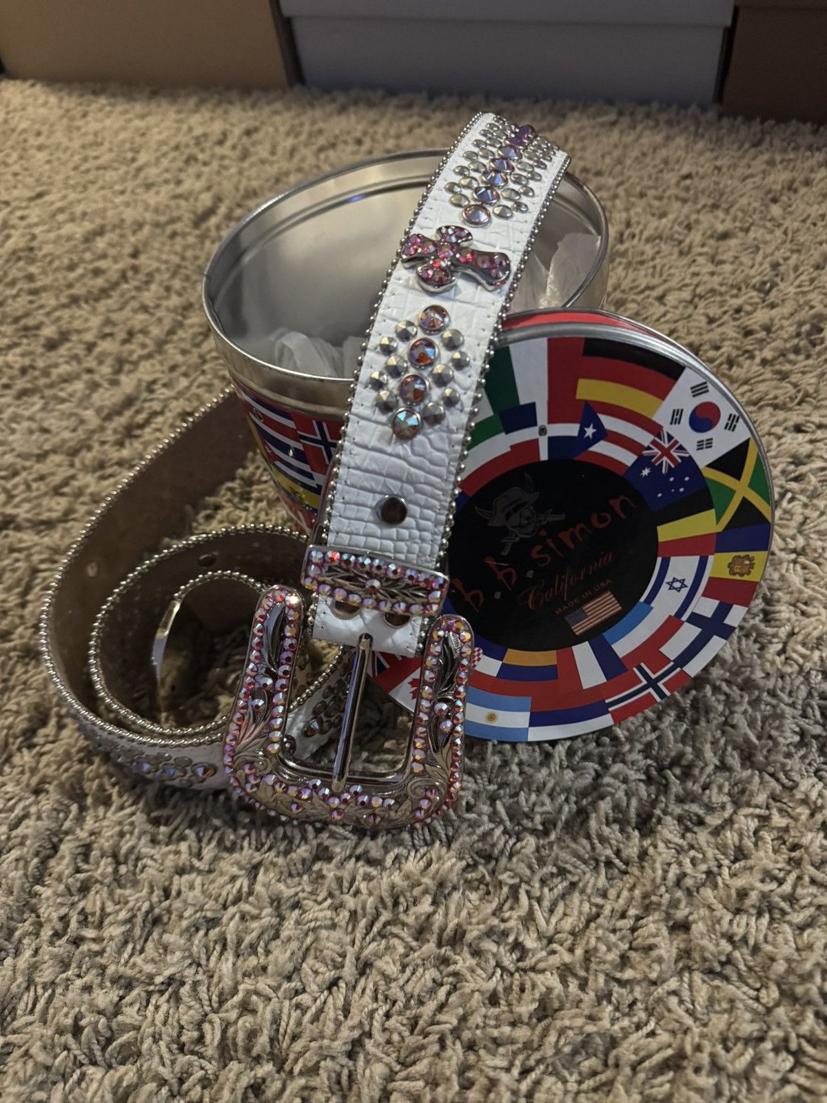 B.B. Simon White BB Simon studded belt. Authentic Size 42 - 1 Thumbnail
