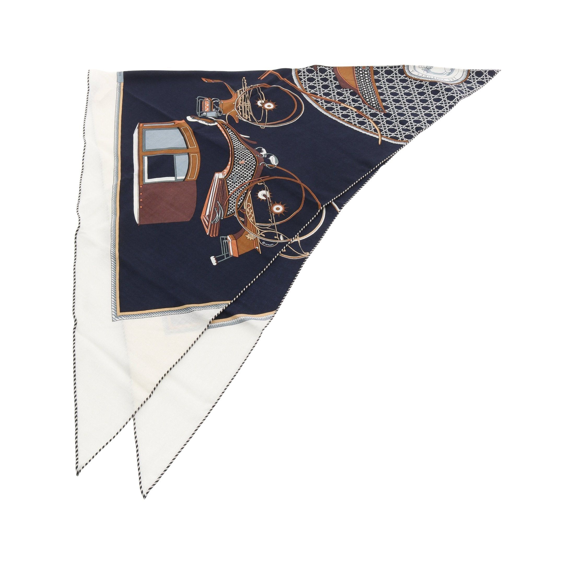 Hermes Hermes Triangle Geant Les Voitures A Transformation Scarf Stall Cashmere Silk Navy Multicolor Size ONE SIZE - 1 Thumbnail