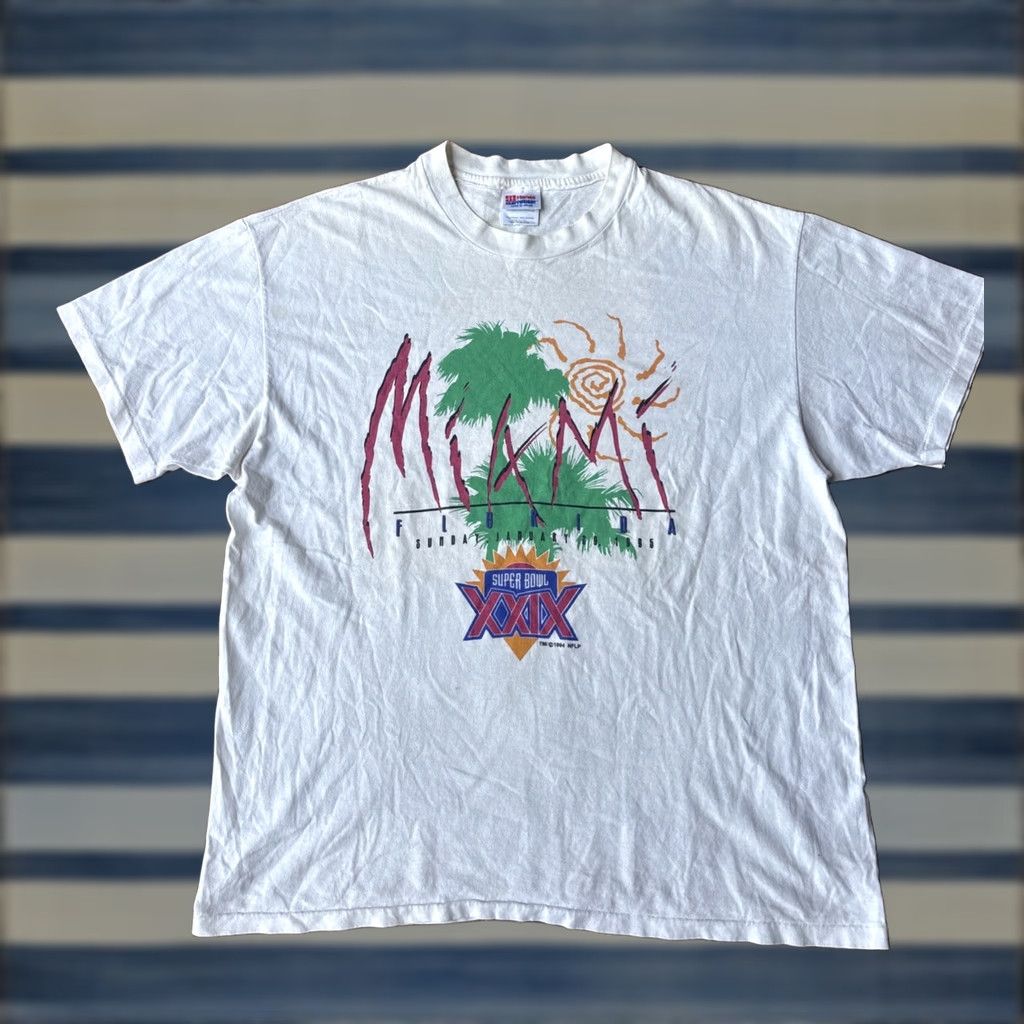 Hanes VINTAGE 1995 Super Bowl Miami T-Shirt XL Single Stitch USA Hanes Crew Neck Short Sleeve Men White Cotton USA Theme Size US XL / EU 56 / 4 - 1 Thumbnail