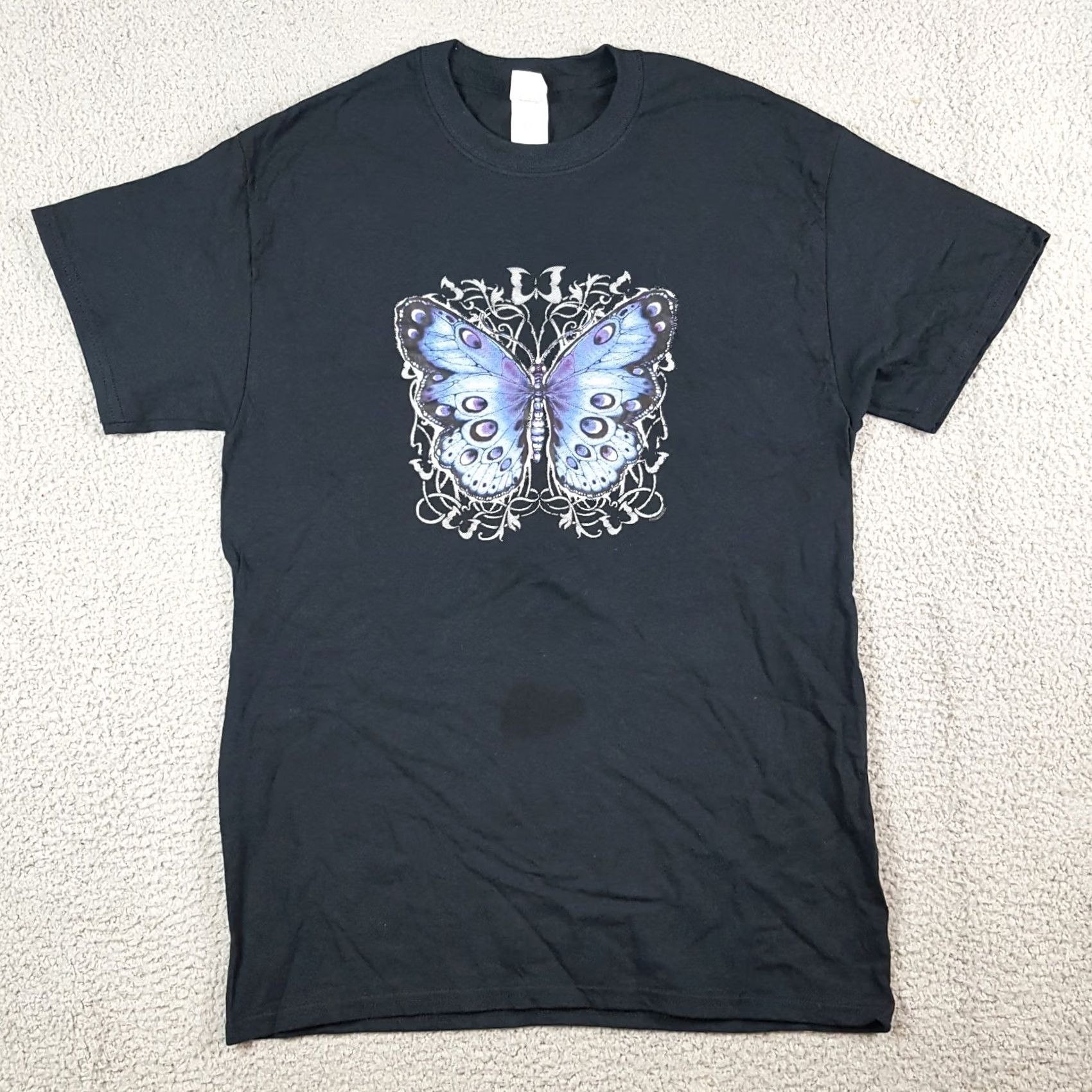 Gildan VINTAGE Y2K Butterfly Nature Women's M T-Shirt Black Cotton Gildan 90s Gothic Casual Short Sleeve Crew Neck Top Size M / US 6-8 / IT 42-44 - 2 Thumbnail