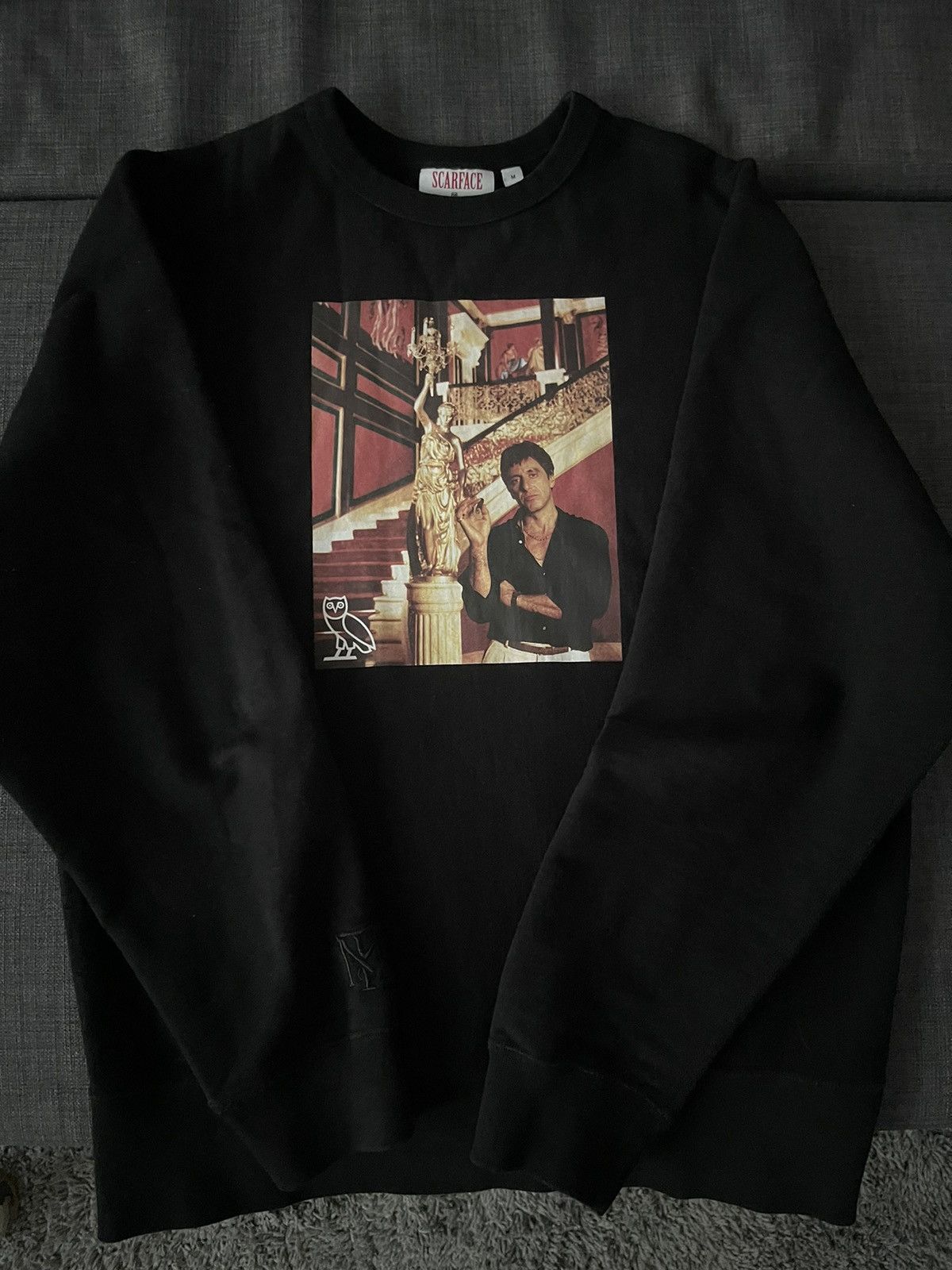 image of Drake x Octobers Very Own Ovo X Scarface Crewneck Sweatshirt in Black, Men's (Size Medium)