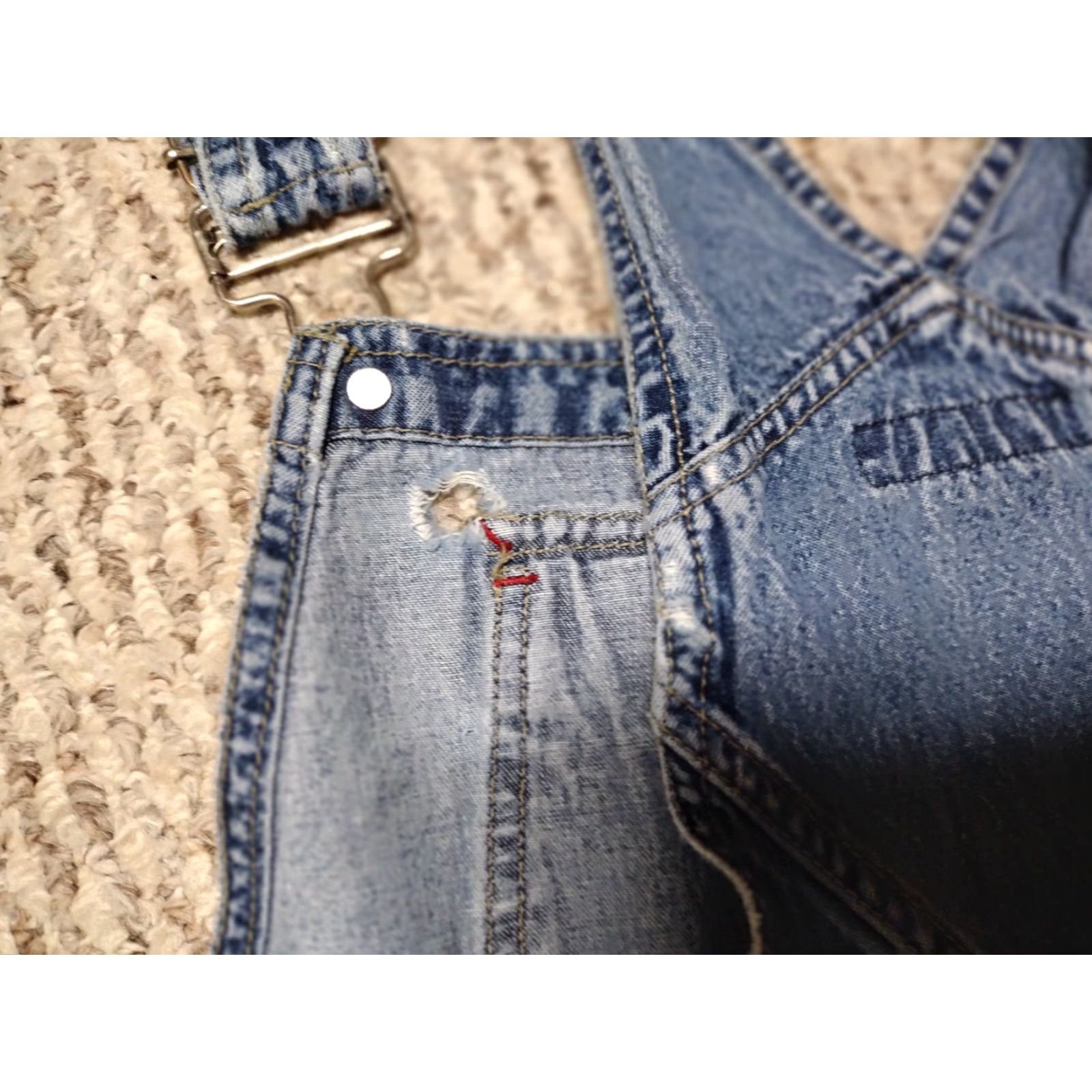 Vintage No Boundaries Bib Overalls Womens Juniors L Denim Distressed Pockets Stretch Casual Workwear Buttons Vintage: No Size 36" / US 14 / IT 50 - 6 Thumbnail