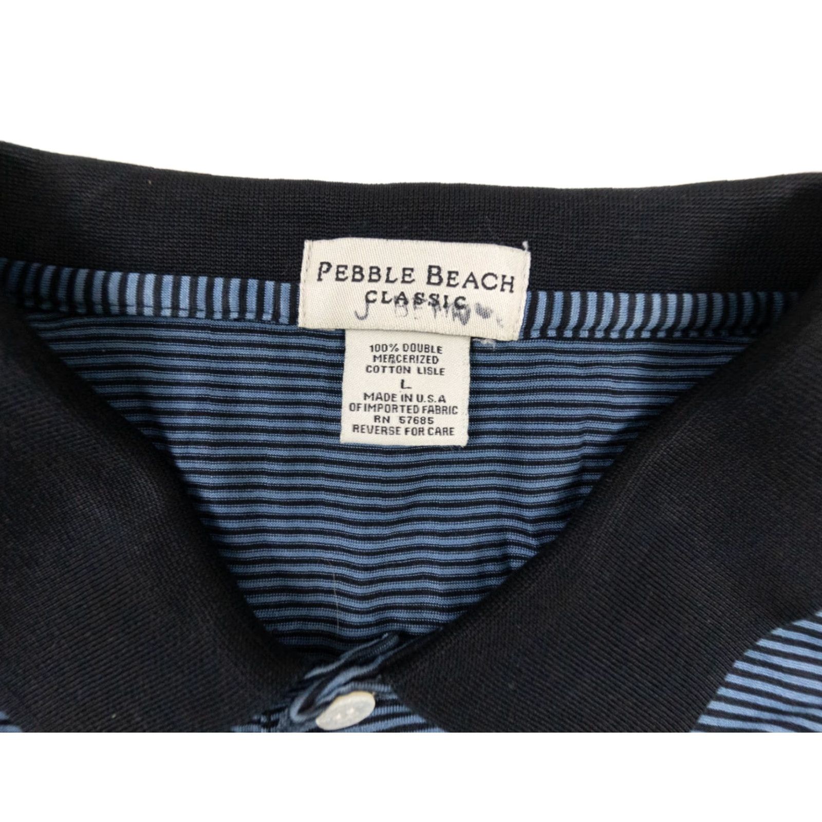 Vintage Pebble Beach Polo Shirt Adult Large Blue Striped Short Sleeve Golf Mens Size US L / EU 52-54 / 3 - 4 Thumbnail