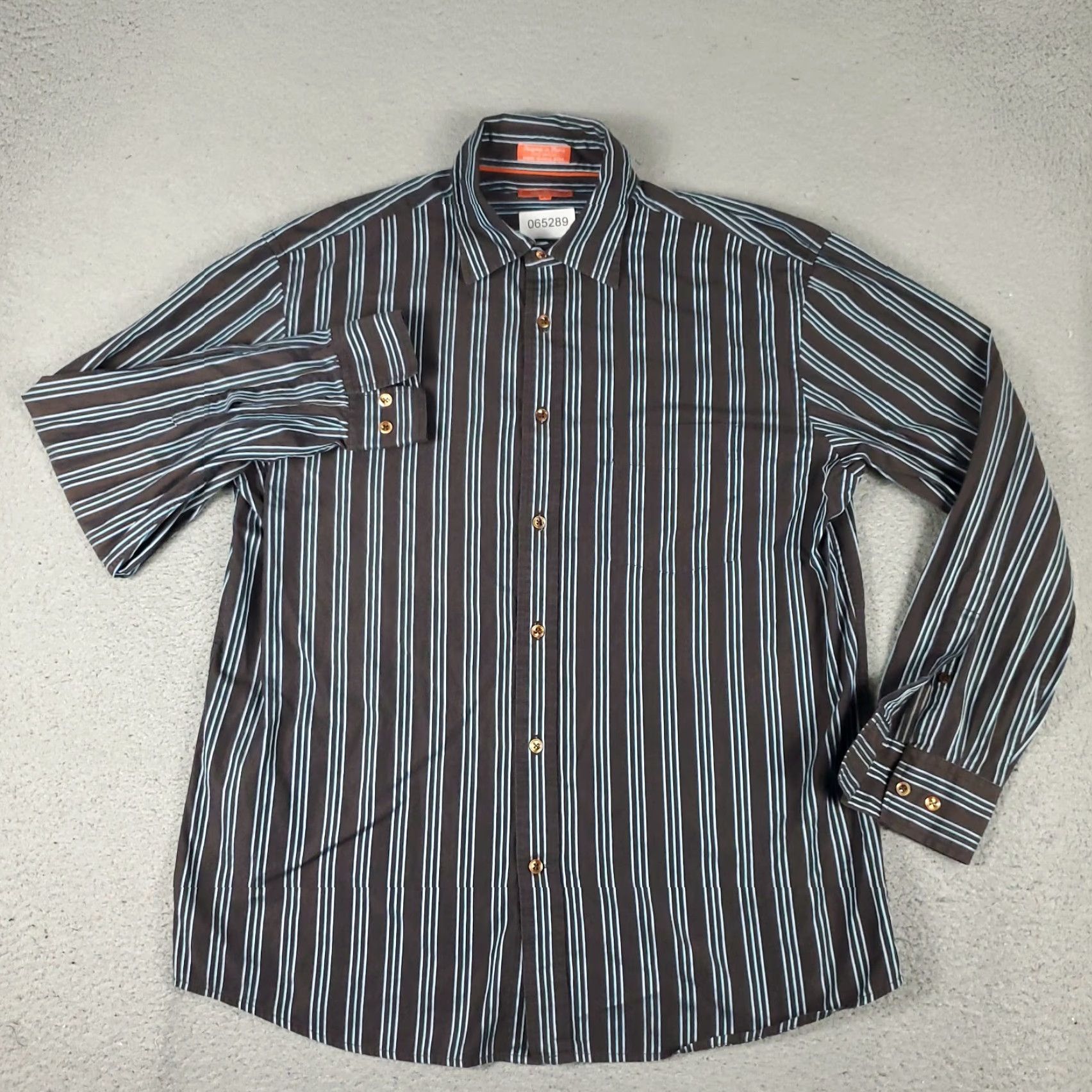 Faconnable Façonnable Shirt Mens L Brown Blue Striped Button-Up Long Sleeve Casual Business Size US L / EU 52-54 / 3 - 2 Thumbnail
