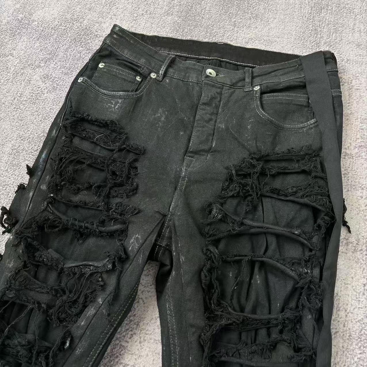 Rick Owens Drkshdw Rick Owens DRKSHDW Waxed Distressed Detroit Cut Denim Jeans Size US 30 / EU 46 - 3 Thumbnail