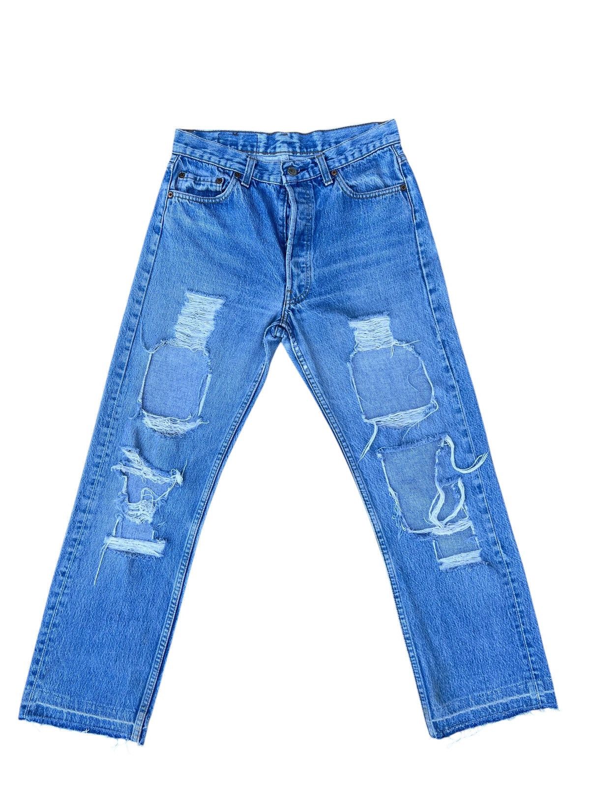 Levi's Vintage 80s Levi’s 501 Usa Distress Rips Denim Cropped Jeans Size US 29 - 1 Thumbnail