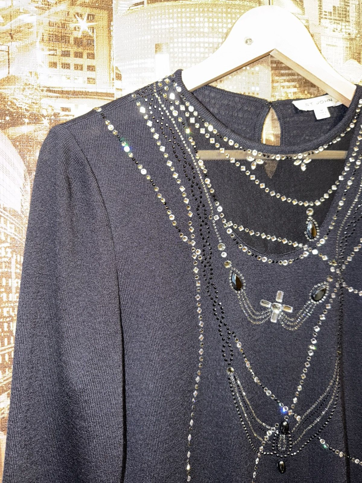 St. John Women's St. John Black & Silver Beaded Crew Neck Sweater Size M / US 6-8 / IT 42-44 - 3 Thumbnail