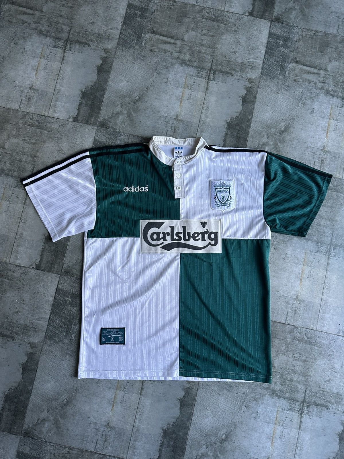 Adidas Liverpool FC 95/96 Away Jersey by Adidas (Carlsberg Sponsor) Size US XL / EU 56 / 4 - 1 Thumbnail
