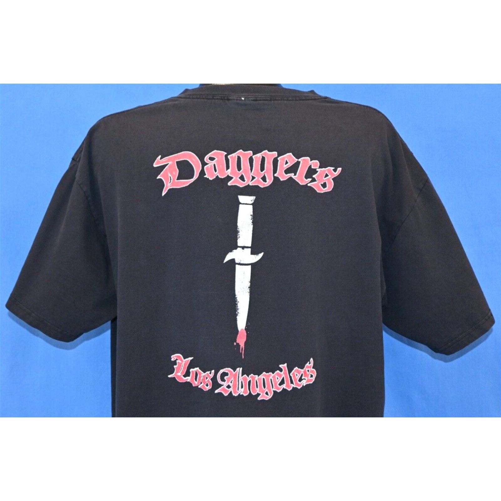 image of Anvil Vintage 90's Daggers' Los Angeles Skateboard Brand Logo Apparel T-Shirt XL in White, Men's