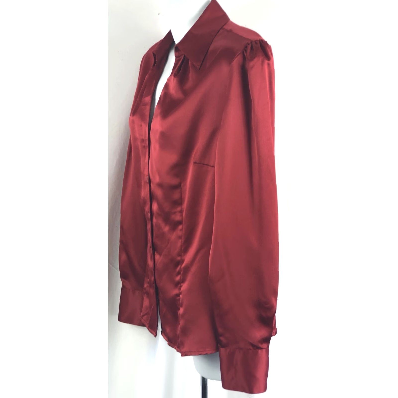 Vintage VINTAGE East 5th Satin Top Blouse 10 Red Button Up Puff Long Sleeve 90s Y2K Holiday Womens Size L / US 10 / IT 46 - 2 Thumbnail