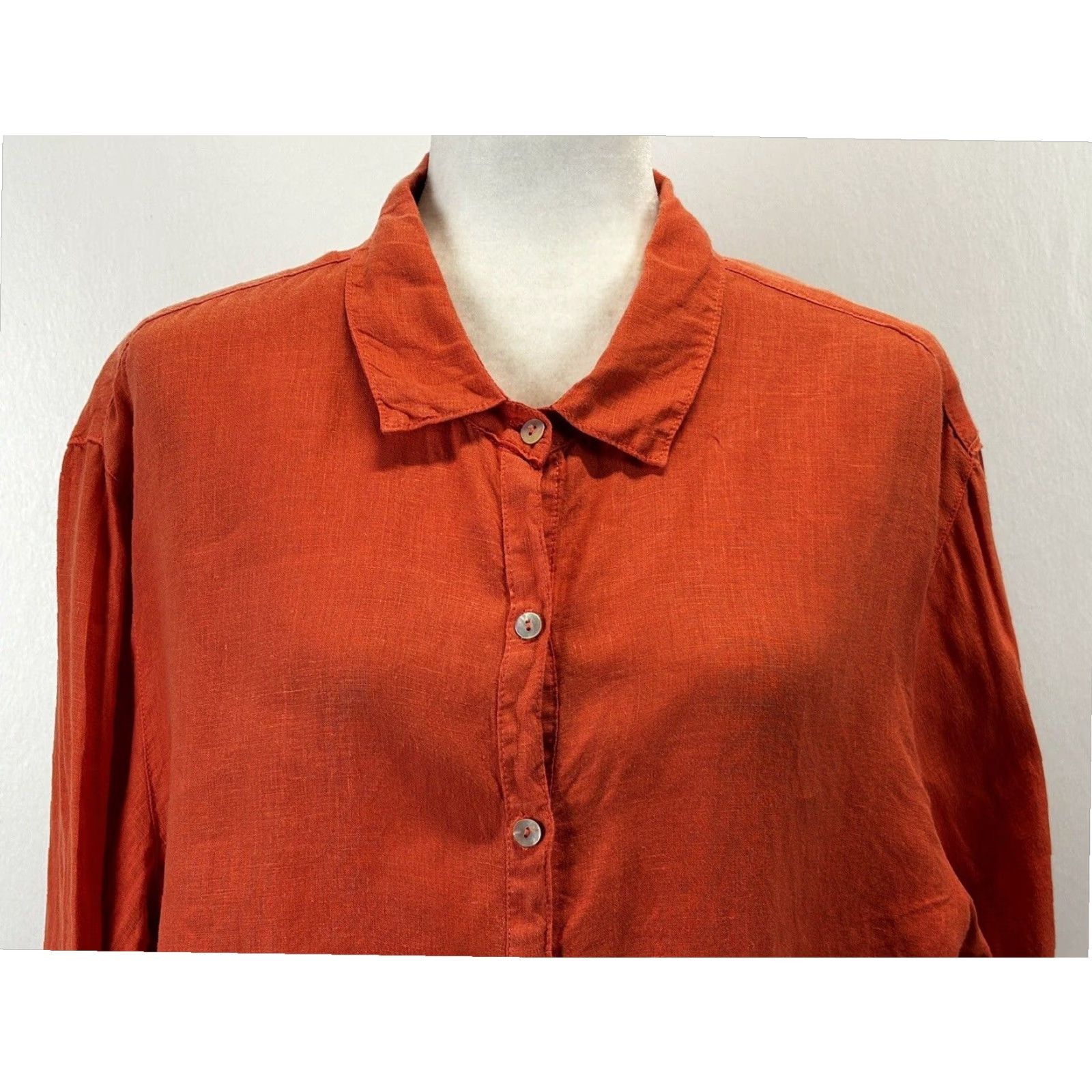 Taos VINTAGE Taos Ready Trading 100% Linen Women's Tunic Top Shirt XL Long Sleeve Collared Orange Pink Button Up Size XL / US 12-14 / IT 48-50 - 5 Thumbnail