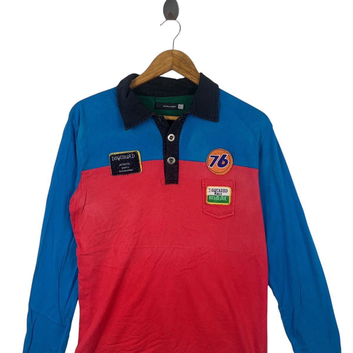 Dsquared2 Vintage DSQUARED2 ITALY 76 Motor Oil Racing Polo Tee Shirt Size US L / EU 52-54 / 3 - 2 Thumbnail
