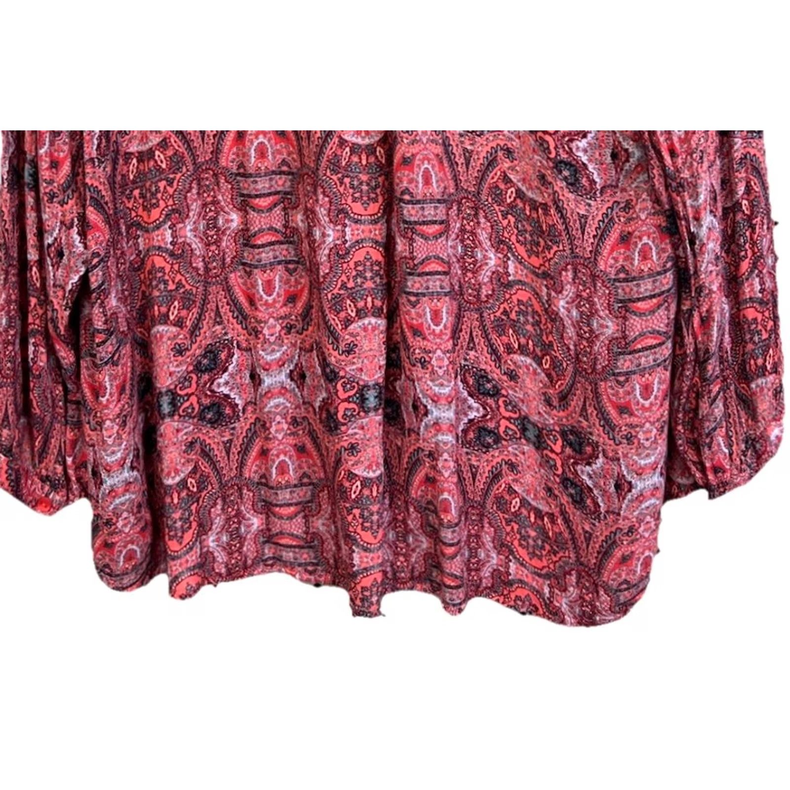 Lucky Brand Lucky Brand Boho Paisley Peasant Top Women Long Sleeve Tassel Tie Burgundy Multicolor Size XL / US 12-14 / IT 48-50 - 7 Thumbnail