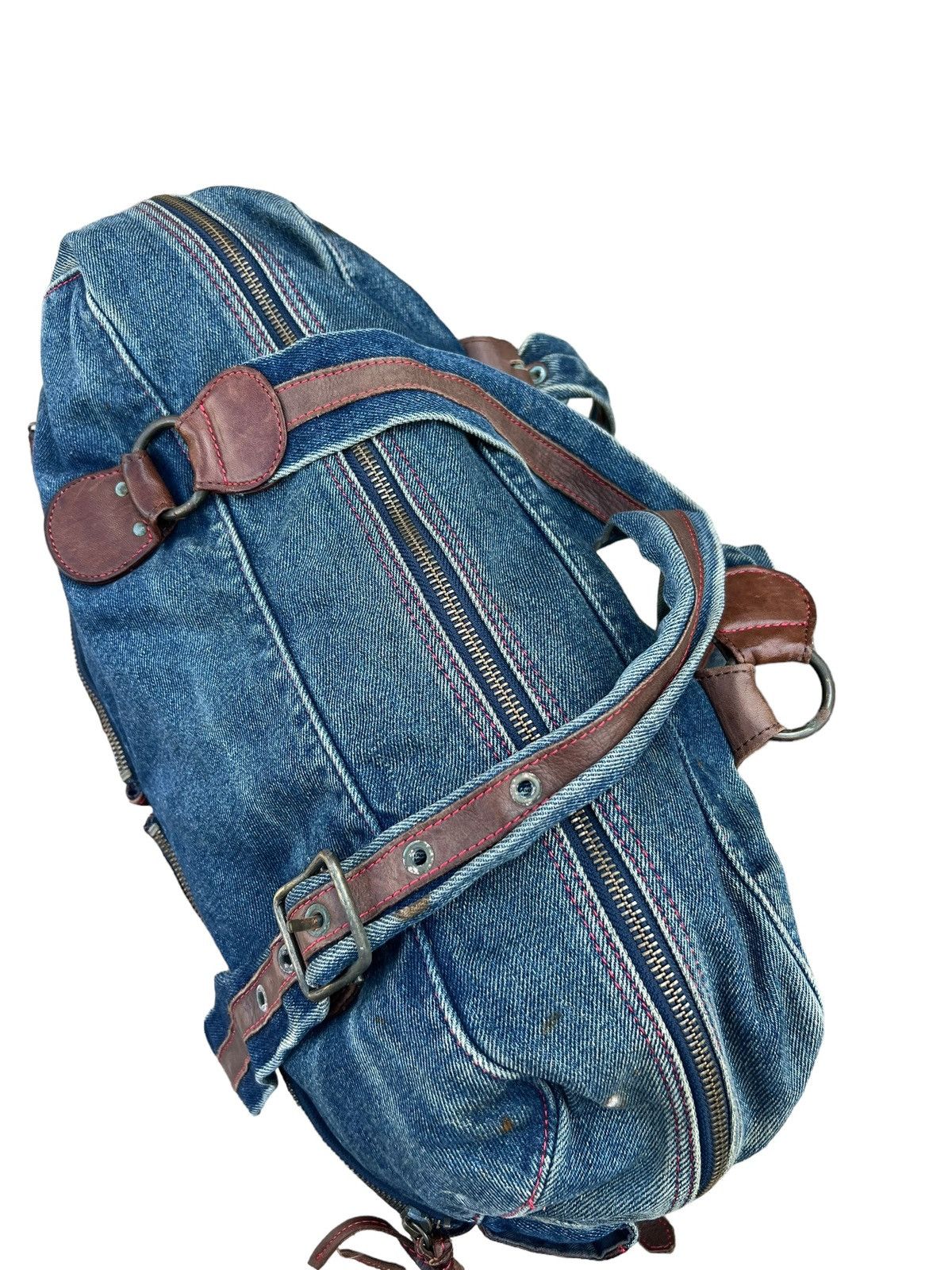 Vintage And A Japan Distress Fade Denim Cowhide Leather Large Bag Size ONE SIZE - 19 Thumbnail