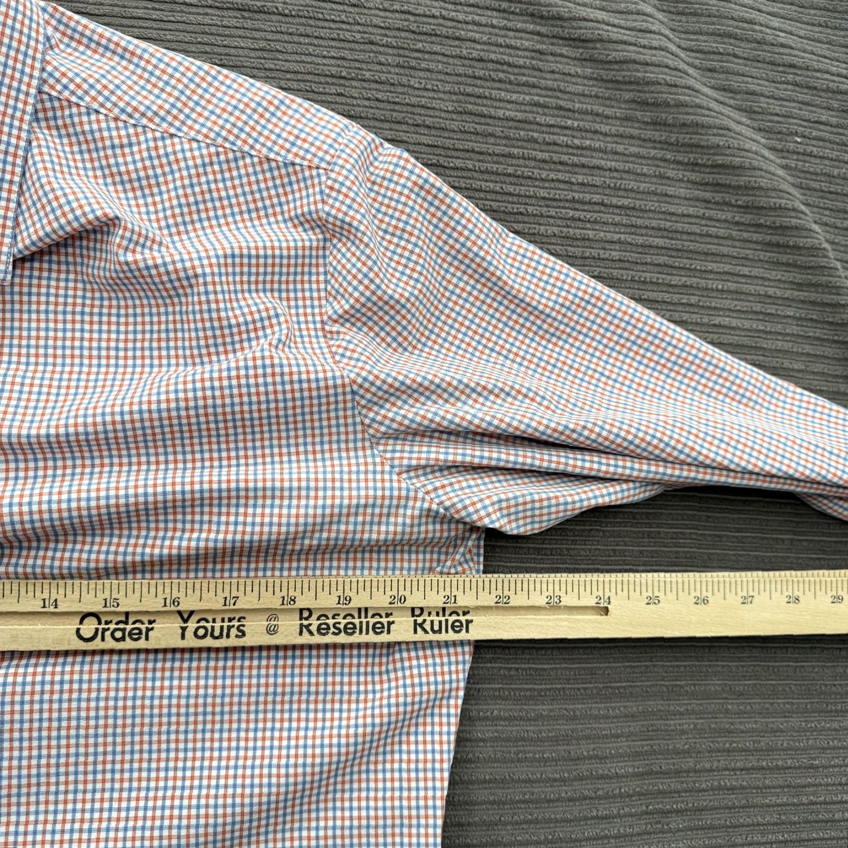 Mizzen+Main Mizzen+Main Leeward Shirt Mens Medium Trim Fit Orange Blue Plaid Performance Stretch Dress Shirt Size 40R - 4 Thumbnail