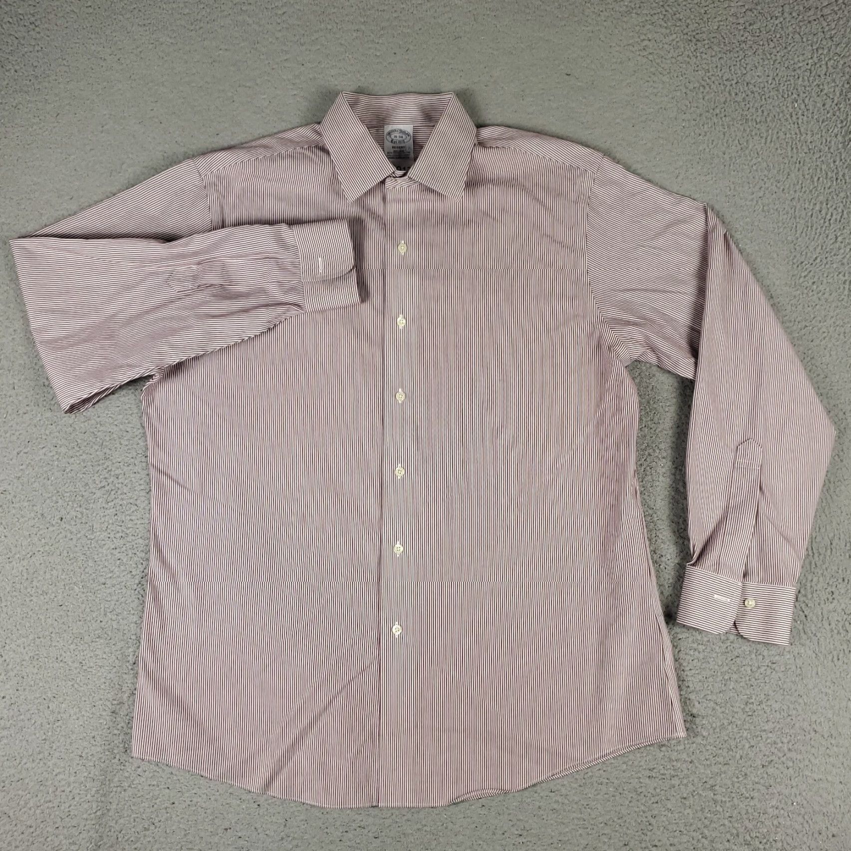 Brooks Brothers VINTAGE Brooks Brothers Dress Shirt Men 16 Long Sleeve Cotton Maroon Striped Business Formal Classic Size 42R - 2 Thumbnail
