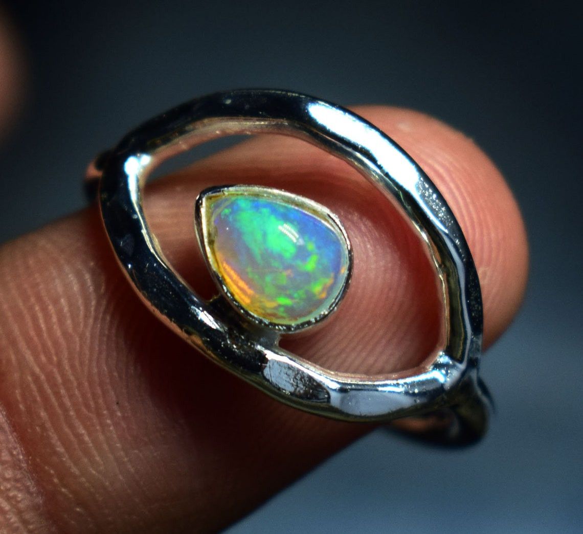 Handmade Handmade Pear Ethiopian Opal Ring Boho 925 Silver Gemstone Size ONE SIZE - 5 Thumbnail
