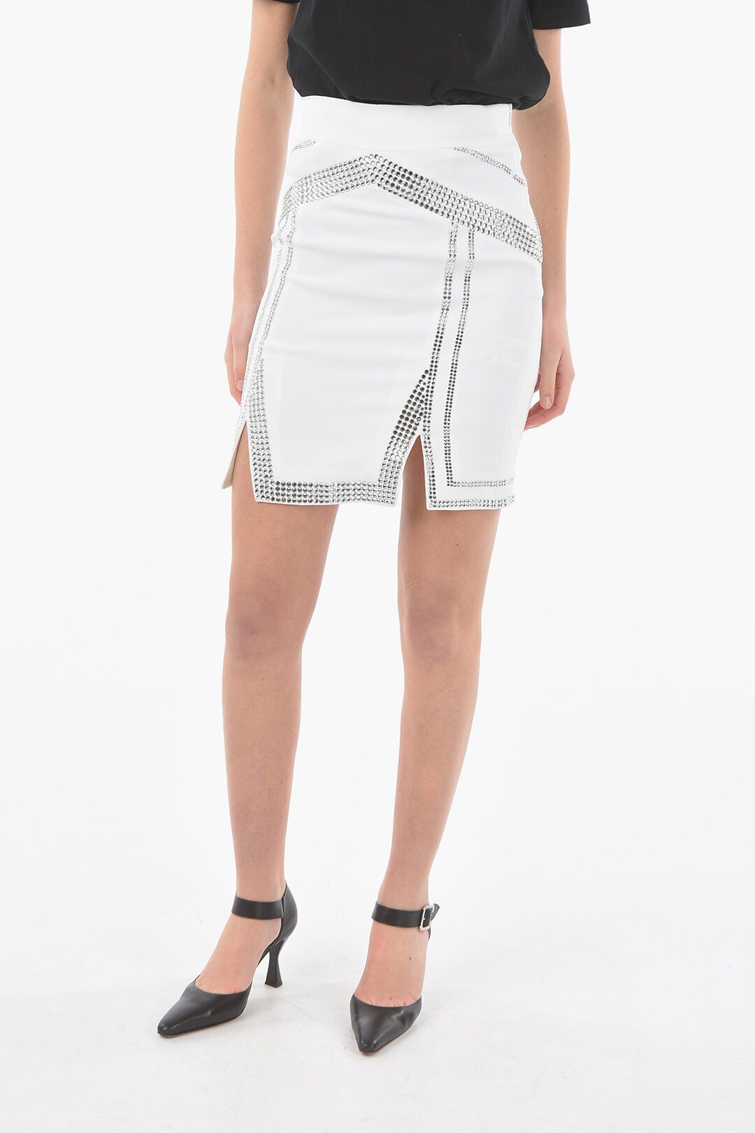 Philipp Plein og1mm0824 Miniskirt With Crystals in White Size 30" / US 8 / IT 44 - 1 Thumbnail