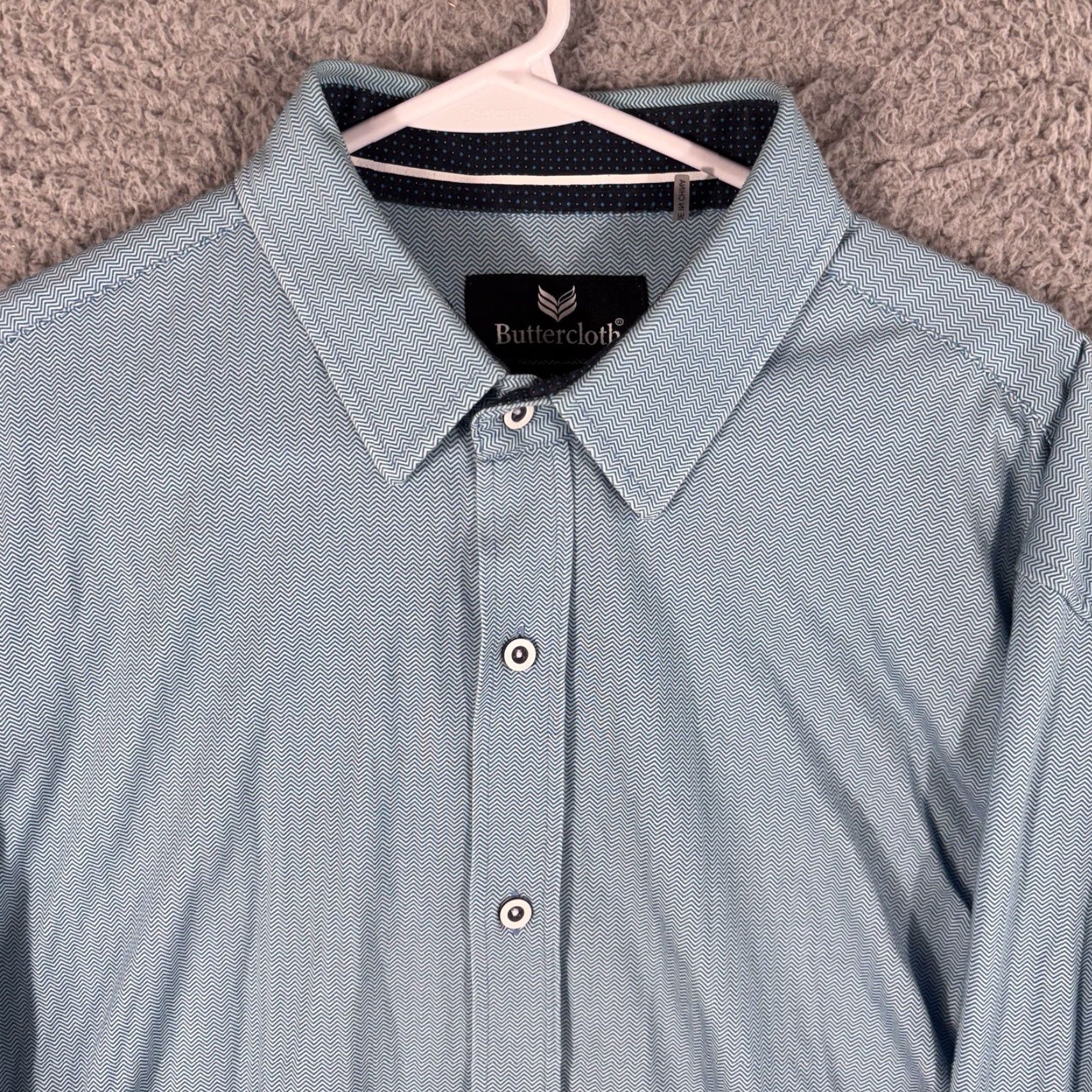 Buttero Buttercloth Mens XL Button-Up Shirt Geometric Wave Blue Cotton Long Sleeve Regular Fit Professional Office Casual Size US XL / EU 56 / 4 - 2 Thumbnail