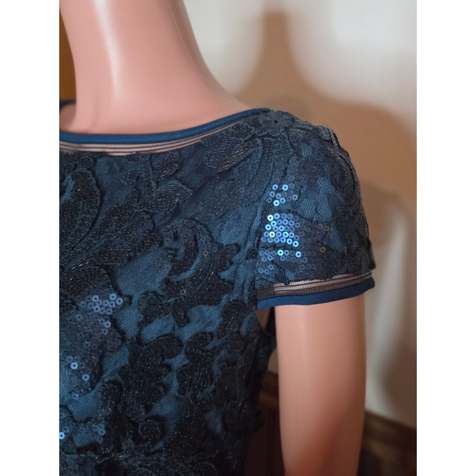 Tadashi Shoji Tadashi Shoji Navy Sequin Lace Fit-and-Flare Dress 14 Size L / US 10 / IT 46 - 11 Thumbnail