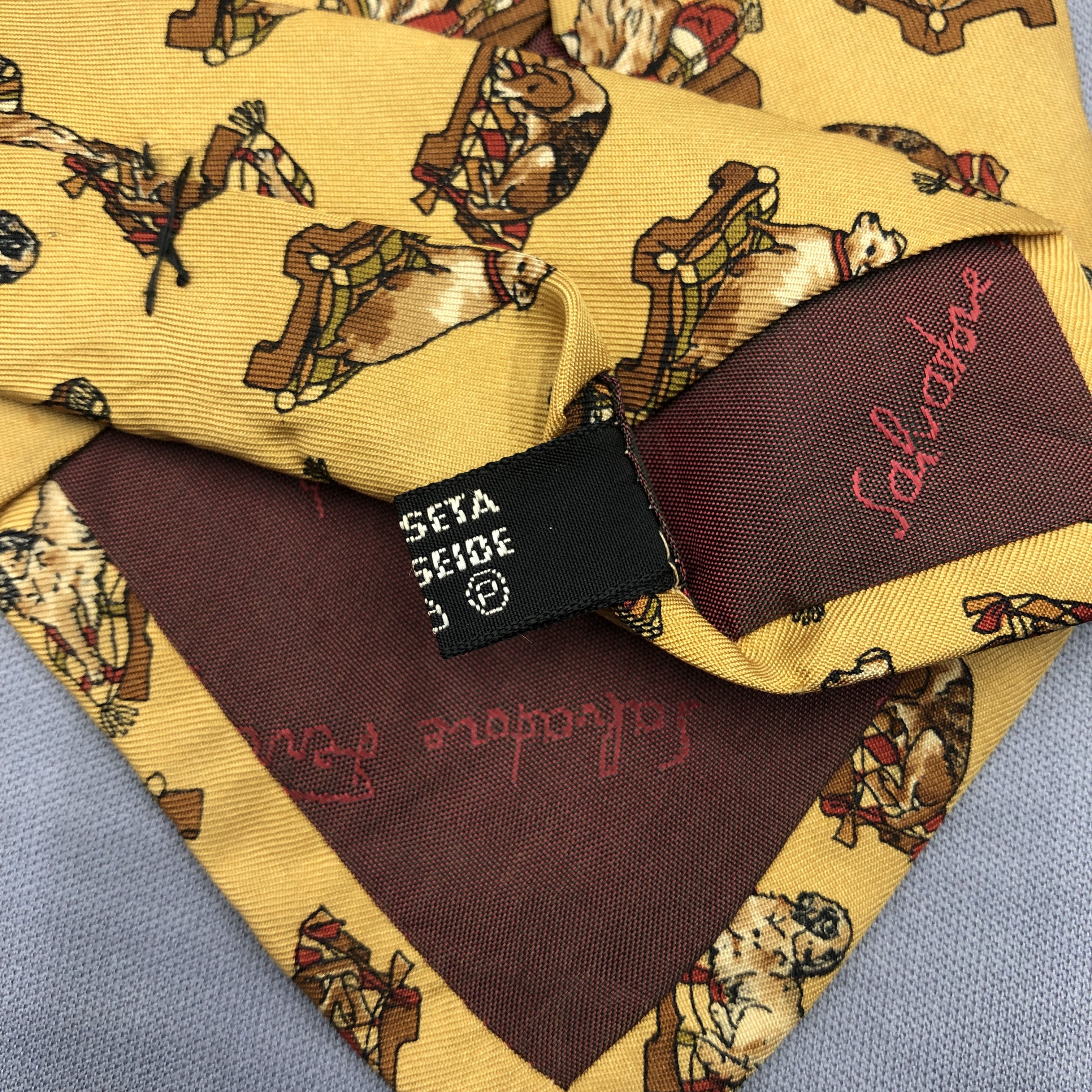 Salvatore Ferragamo Vintage Salvatore Ferragamo SILK Necktie Dogs Motif Cravate Size ONE SIZE - 8 Thumbnail
