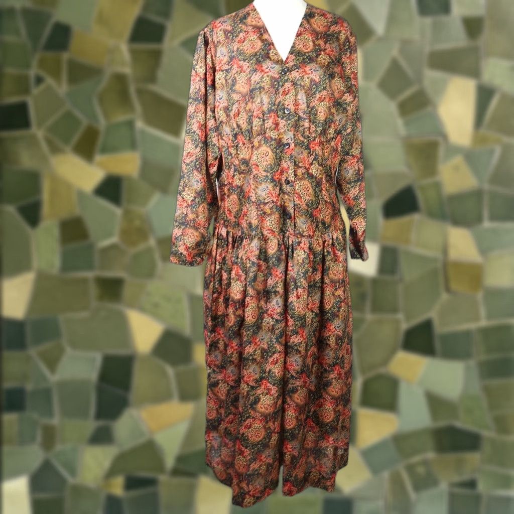 Vintage VINTAGE 80s Black and Orange Abstract Floral Print Midi Dress XL Women's Long Sleeve Button Front A-Line Polyester Fall Spring Party/Cocktail Size XL / US 12-14 / IT 48-50 - 1 Thumbnail