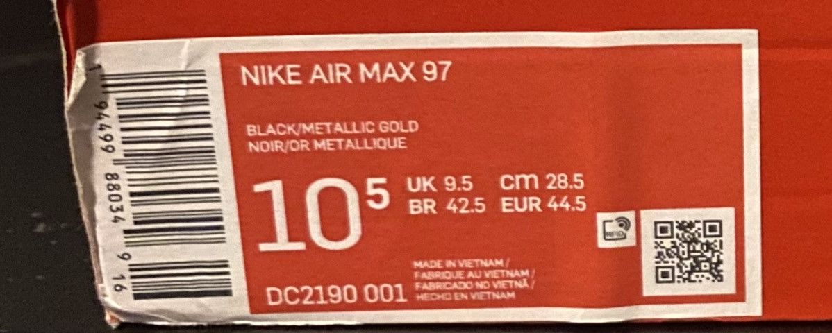 Nike Nike Air Max 97 Black Metallic Gold Size US 10.5 / EU 43-44 - 9 Thumbnail