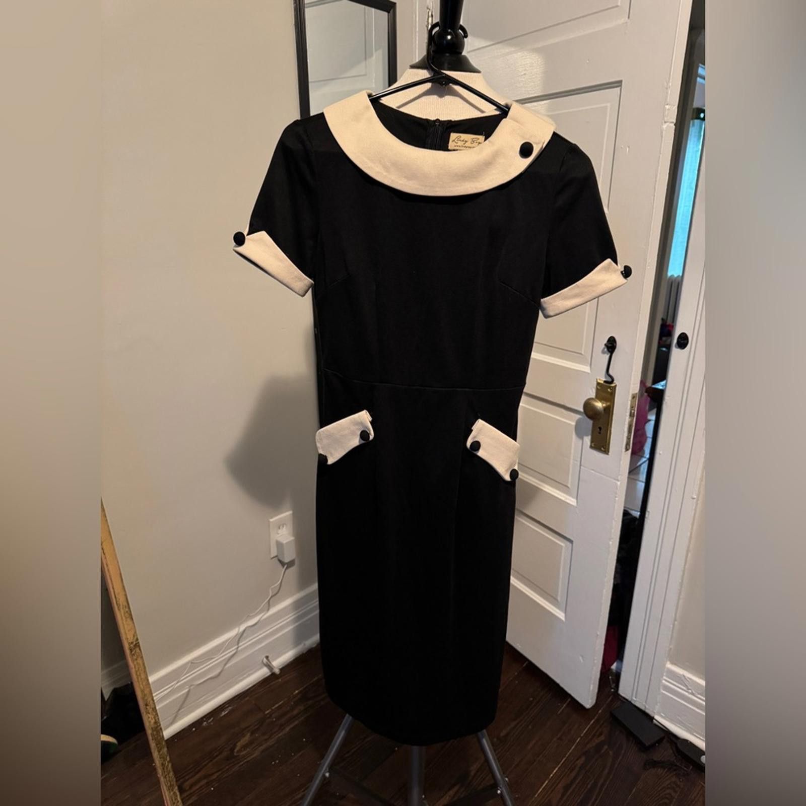 Designer Classic Black and Cream Vintage Style Dress by Lindy Bop Size S / US 4 / IT 40 - 1 Thumbnail