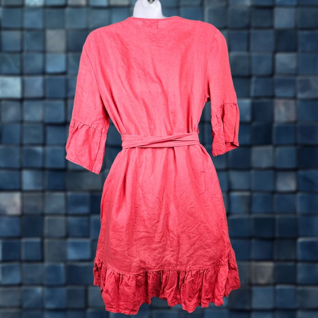 Anthropologie Anthropologie Women's Coral Pink Ruffle Wrap Linen Dress PS Size Petite Linen Dress Color Pink Ruffle Wrap Dress Casual Size S / US 4 / IT 40 - 1 Thumbnail