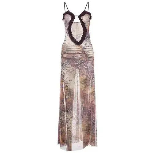 Japanese Brand Women Sexy Hollow Out Printed Maxi Dress Size S / US 4 / IT 40 - 4 Thumbnail