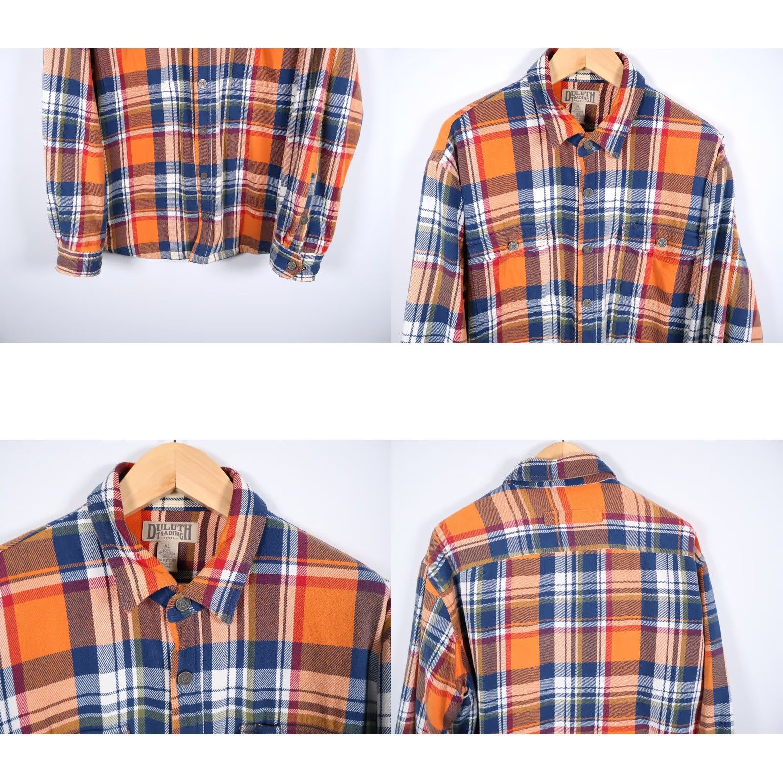 Vintage Duluth Flannel Shirt Jacket Men's XL Orange Blue Plaid Fleece Lined Flapjack Size US XL / EU 56 / 4 - 9 Thumbnail