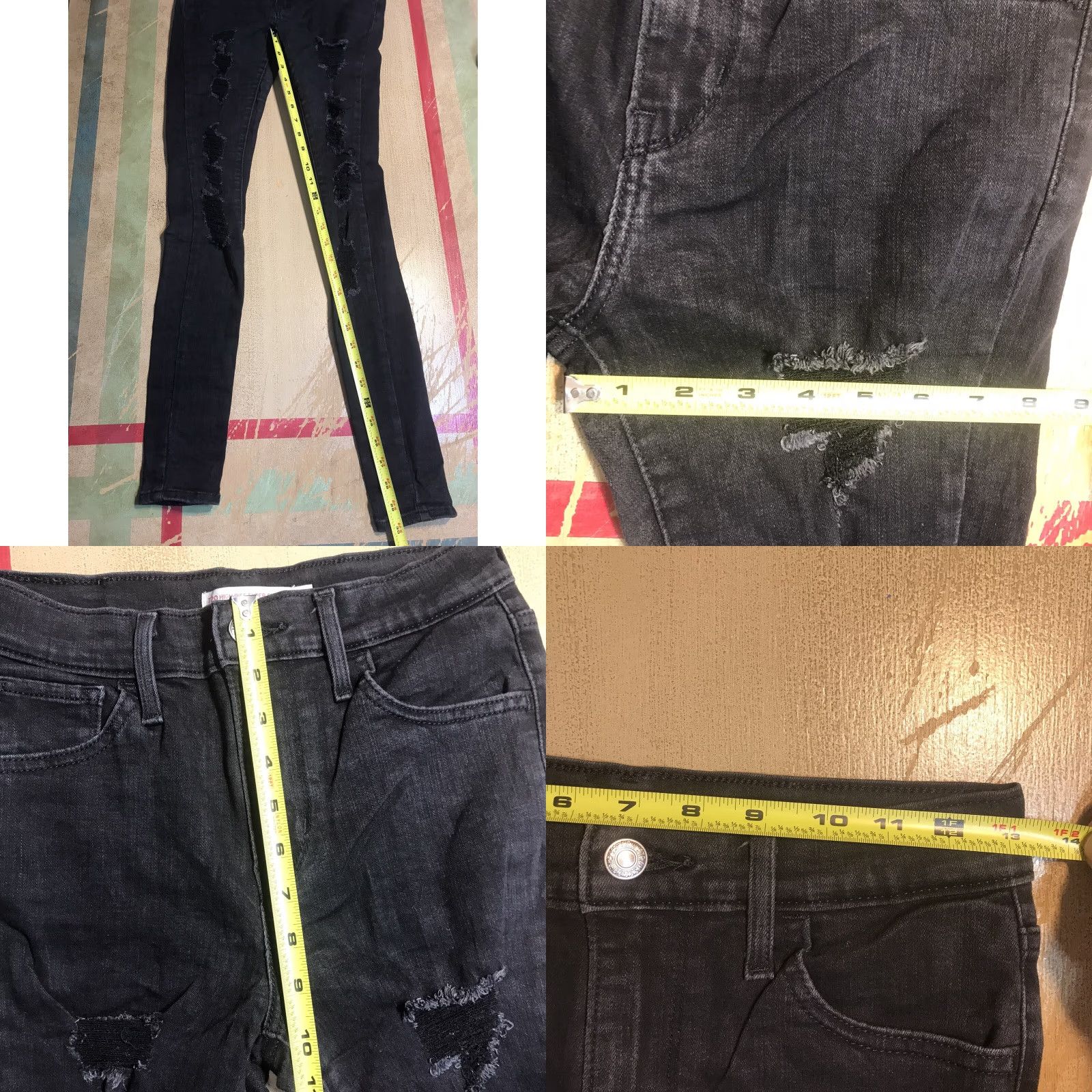 Levi's Levi's 720 Super High Rise Skinny Jeans Womens Black Denim 25x30 Distressed Slim Stretch 5-Pocket Bohemian Festival Long Inseam 30"} Size 42" / US 20 - 9 Thumbnail