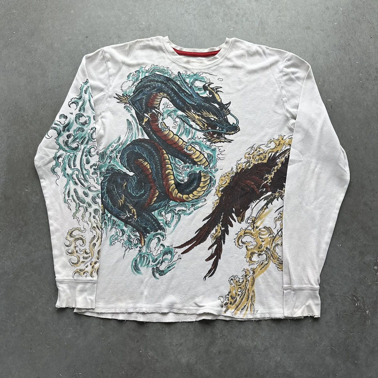 image of Crazy Vintage Y2K Affliction Thermal Shirt Ed Hardy Grunge in White, Men's (Size XL)