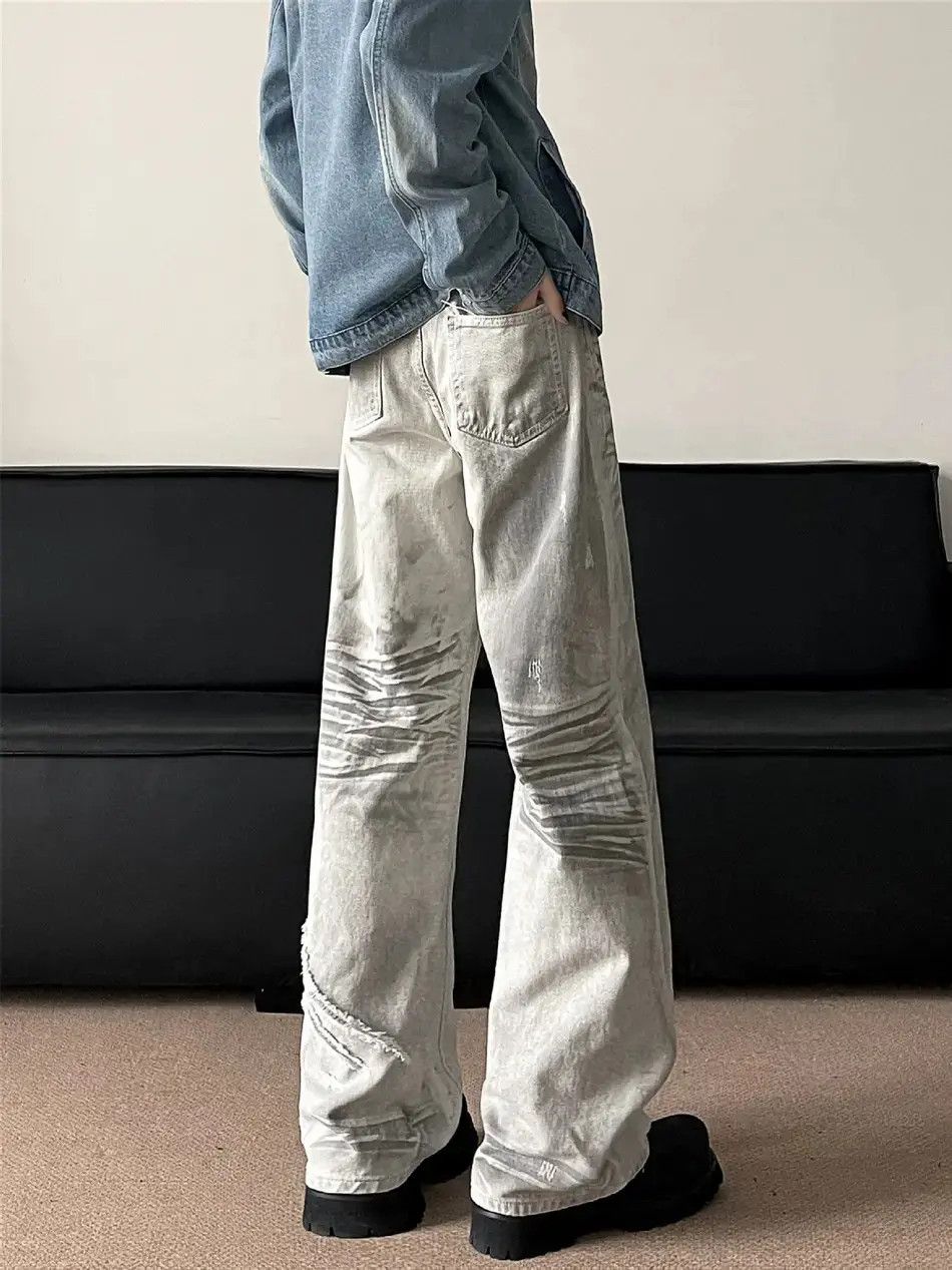 Japanese Brand Retro loose dirty dyed white wide leg jeans Size US 32 / EU 48 - 1 Thumbnail