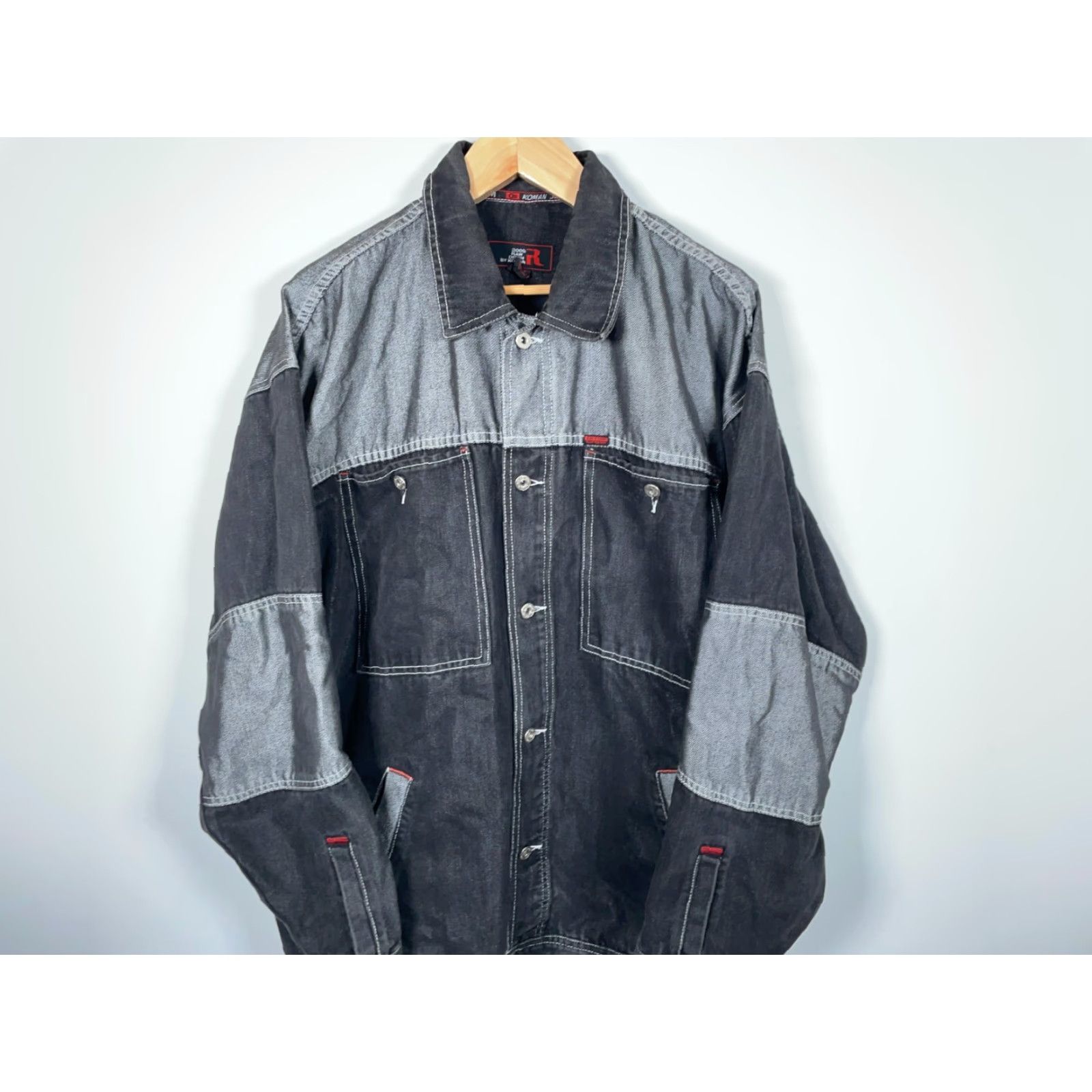 Denime VINTAGE Koman 2000 RAW Denim Jacket Jeans Black Gray 3XL Mens Denim Jacket Hip Hop 90s Streetwear Size US 39 - 4 Thumbnail