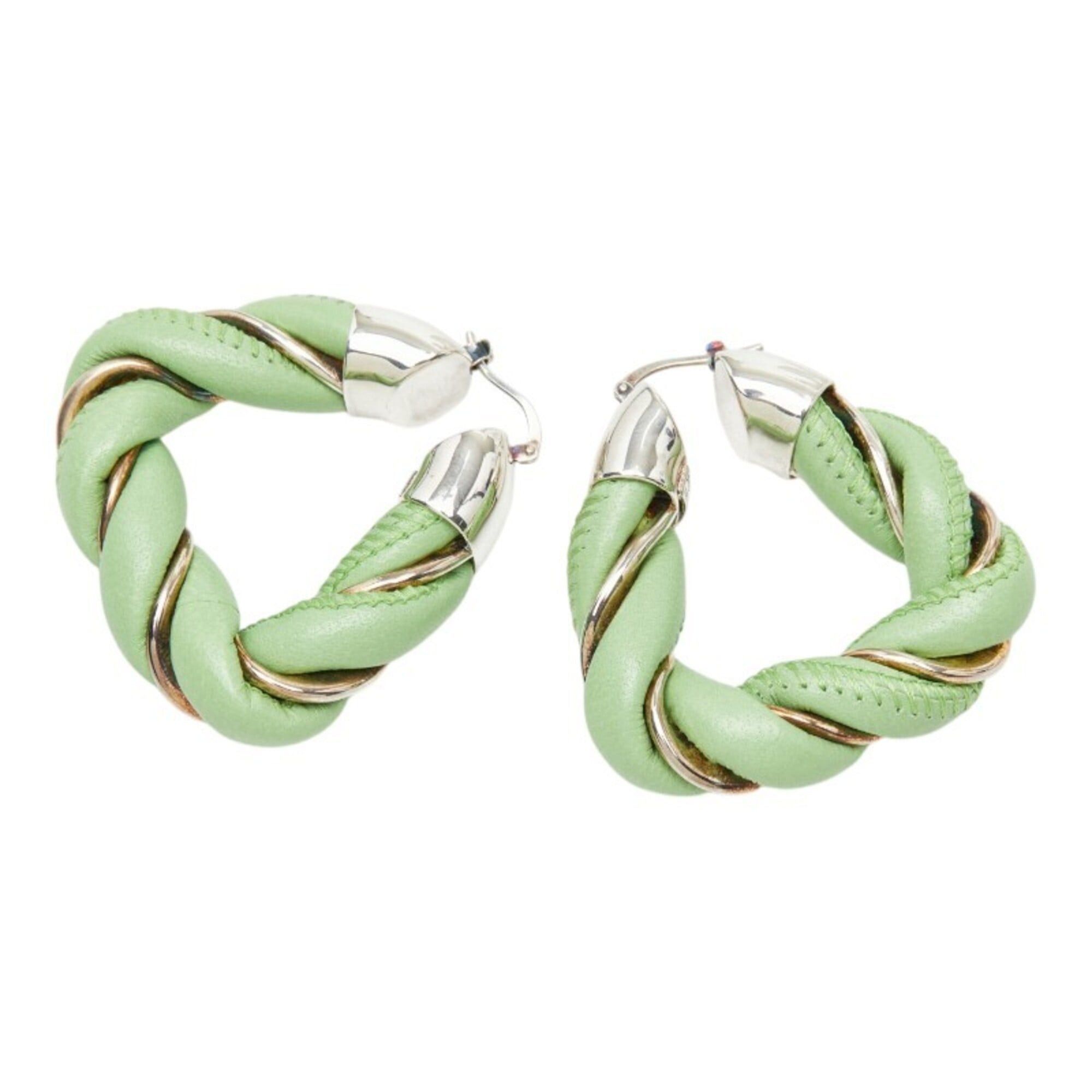 Bottega Veneta Bottega Veneta Twist Hoop Earrings, Green Leather, SV925 Silver, Women's. Size ONE SIZE - 1 Thumbnail