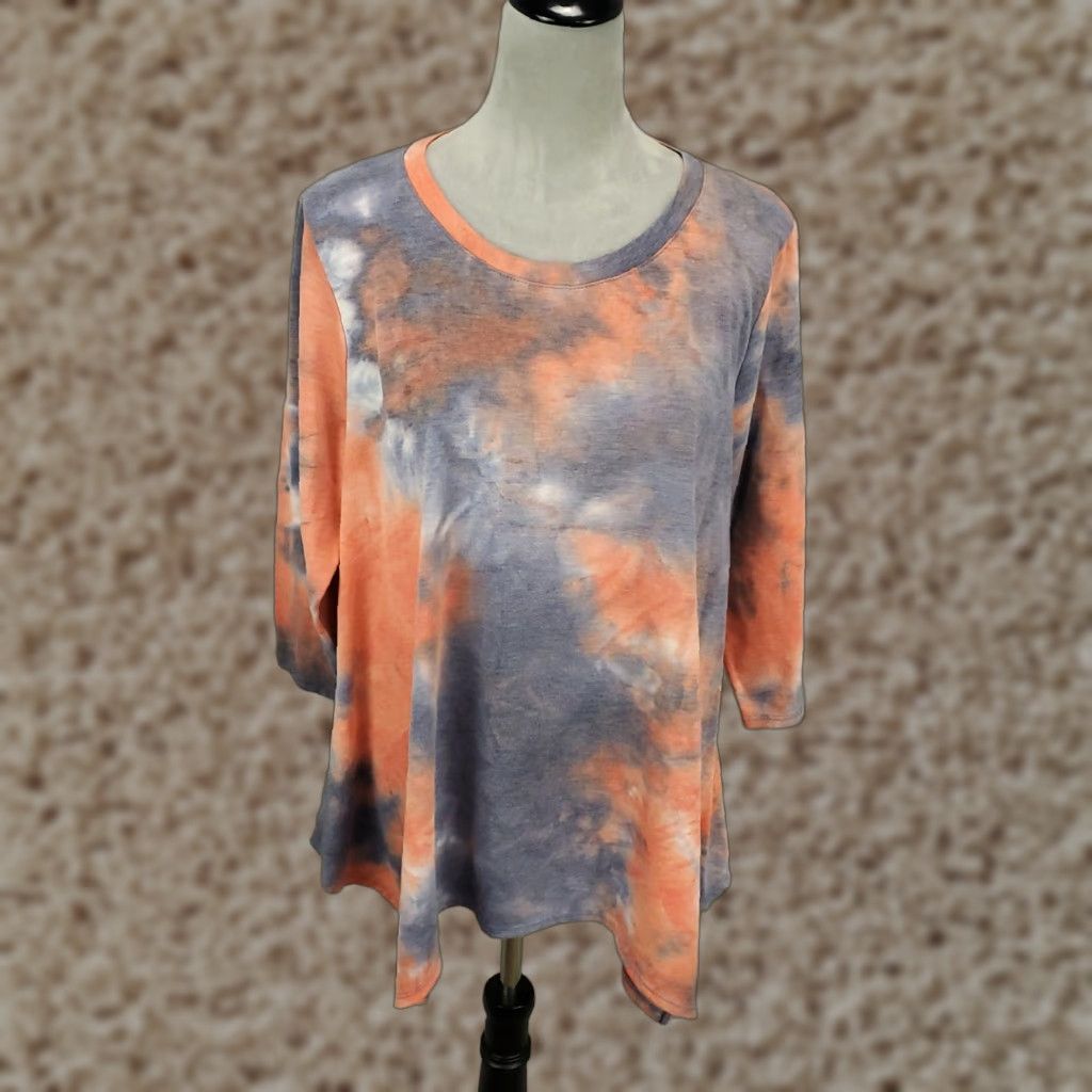 Vintage Green Envelope Tunic Women 1X Blue Orange Tie Dye Stretchy Top Size XL / US 12-14 / IT 48-50 - 1 Thumbnail
