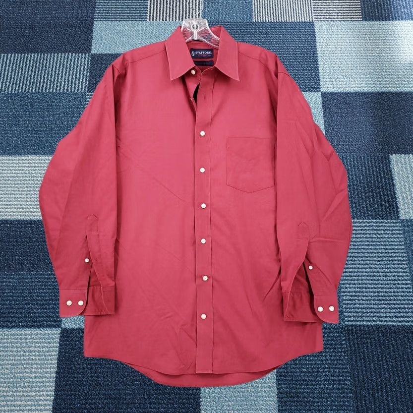 mens stafford dress shirts Men's red button-down shirt Style it with suit pants and a jacket Men's Stafford Dress Shirts Under