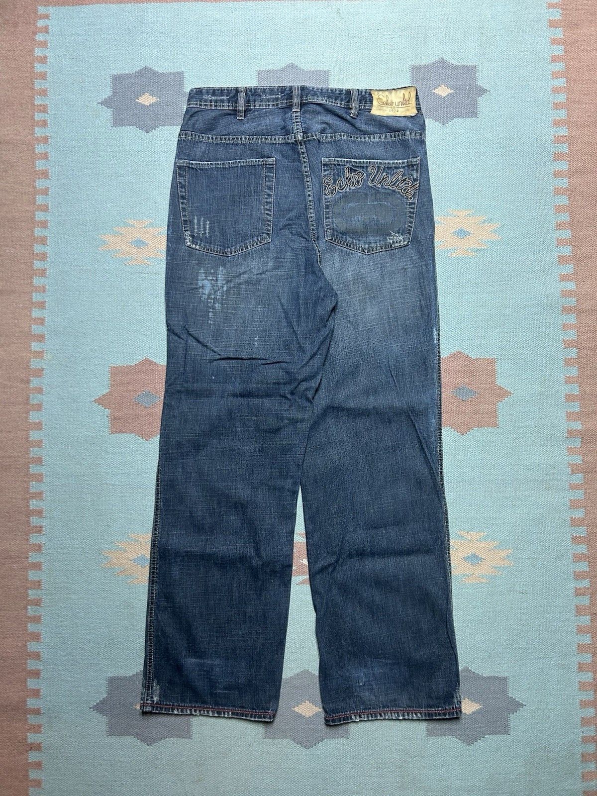 Vintage Vtg y2k baggy jeans ecko unltd embroidered wide skater 33x32 Size US 33 - 1 Thumbnail