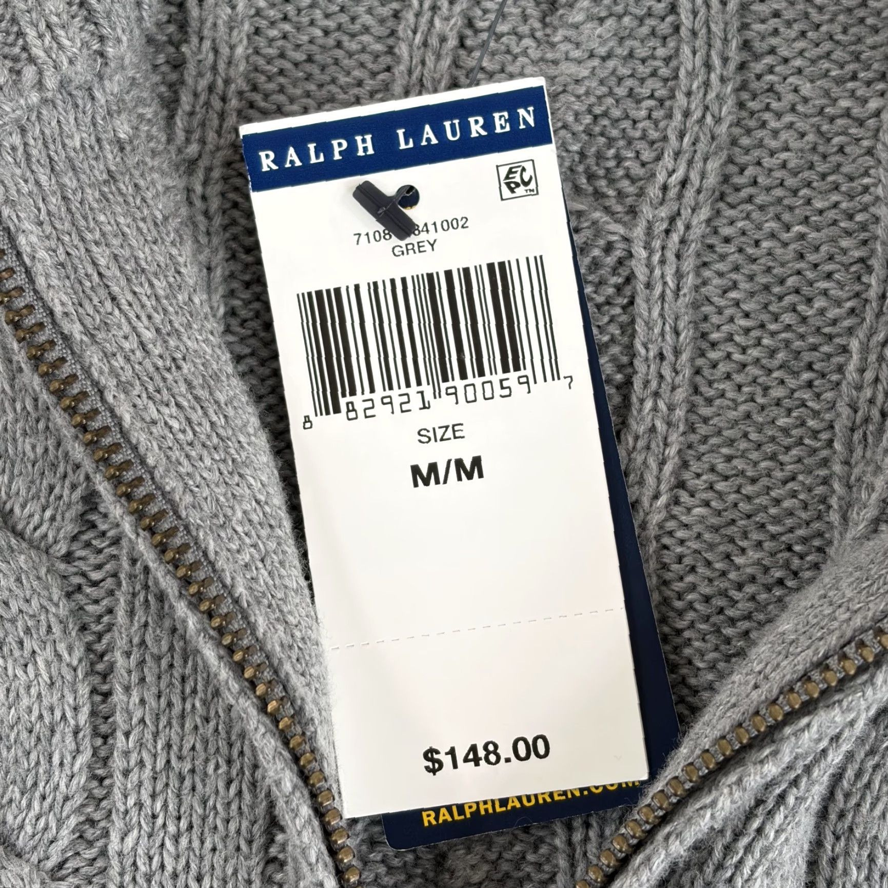 Polo Ralph Lauren VINTAGE Polo Ralph Lauren Cable-Knit Cotton Quarter-Zip Sweater in Grey Men Medium NWT Size US M / EU 48-50 / 2 - 6 Thumbnail