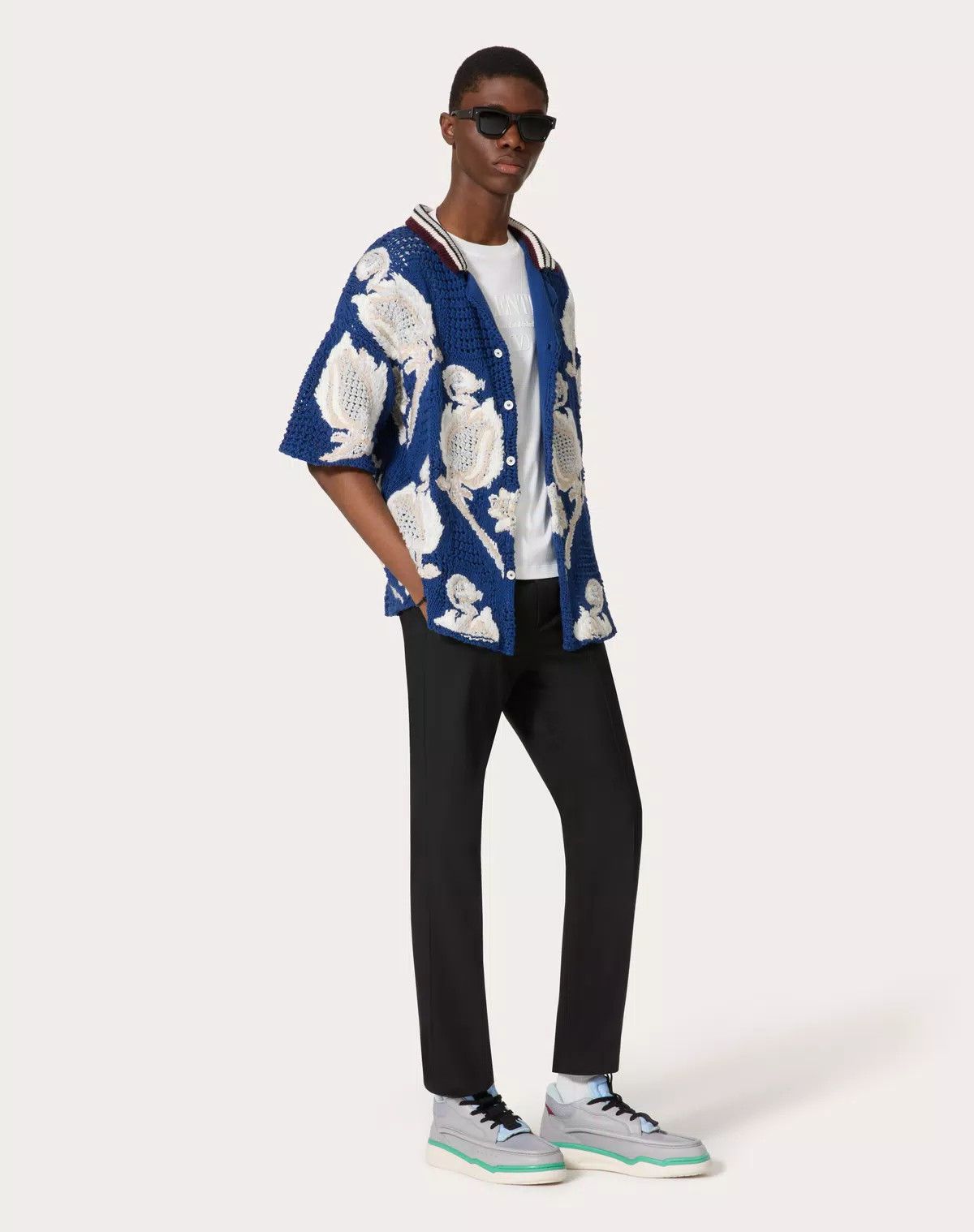 Valentino oc11z0725 Cotton Bowling Shirt in Navy Blue/White Size US S / EU 44-46 / 1 - 3 Thumbnail