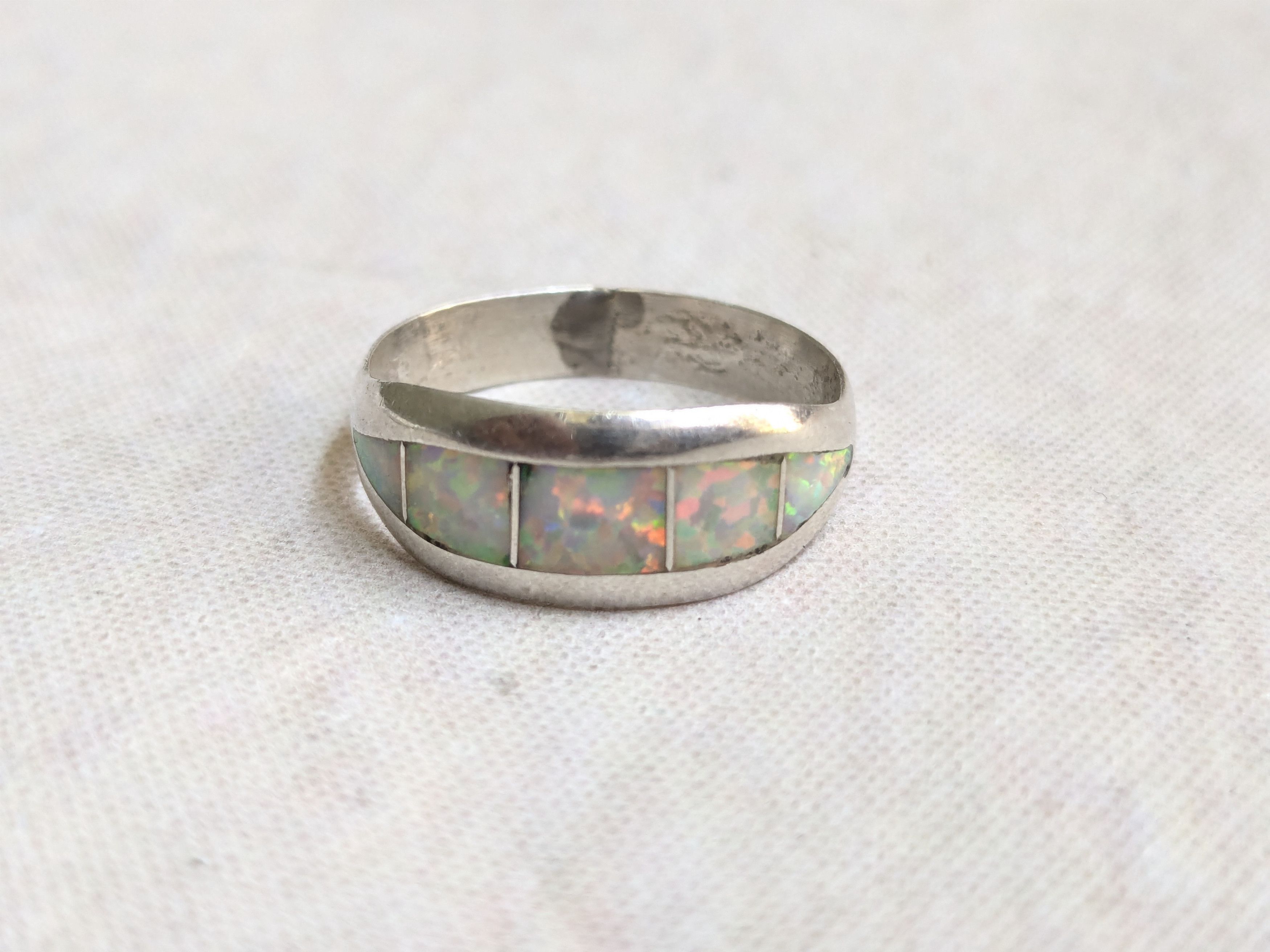 Jewelry Sterling Silver Ring Opal Band Inlay 9.25 Size ONE SIZE - 5 Thumbnail
