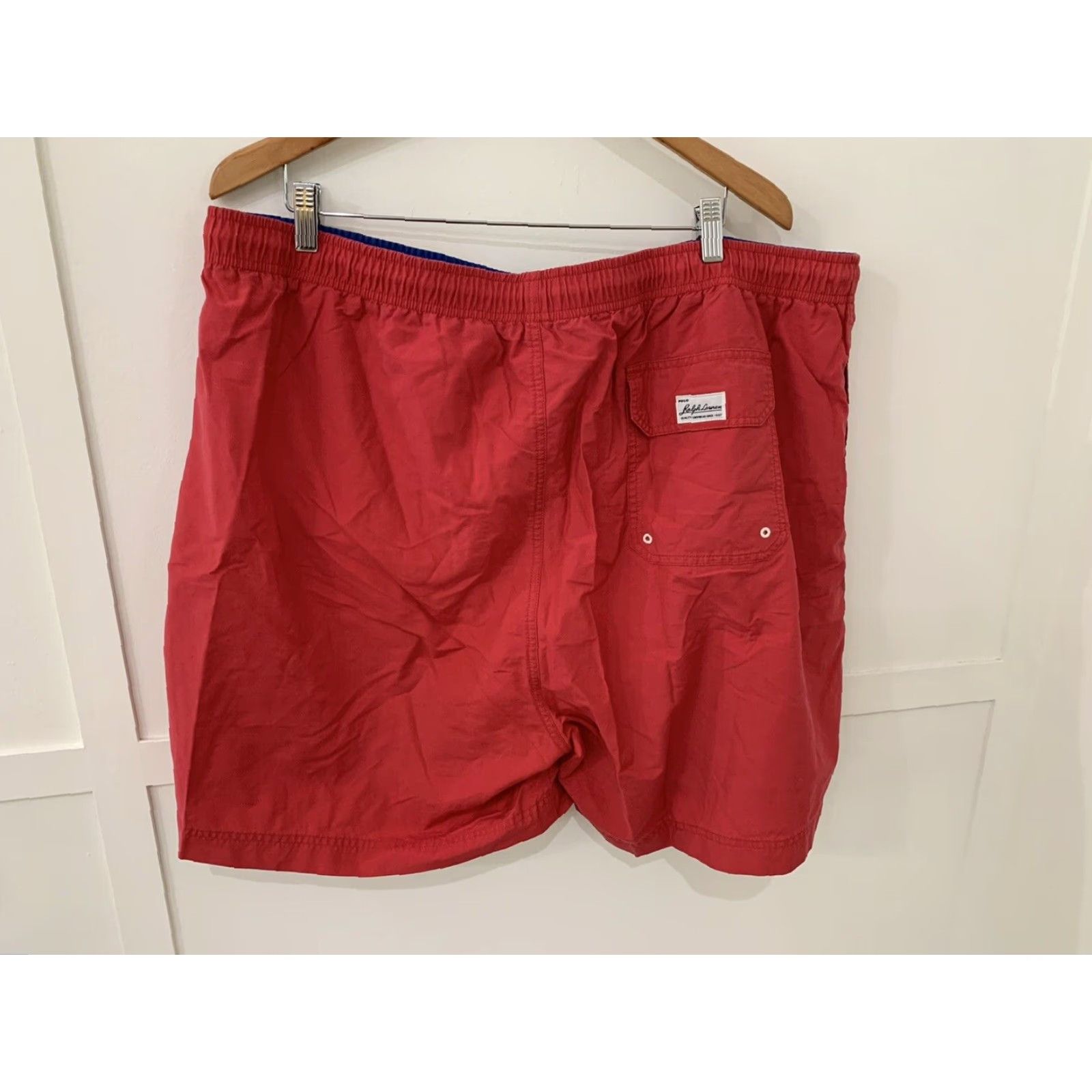 Polo Ralph Lauren Vtg Polo Ralph Lauren Swim Trunks Suit Sz 2XL Red Elastic Waist Drawstring 90s Logo Cotton Blend Vintage Yes Men's Bottom Trunks] Size US XXL / EU 58 / 5 - 2 Thumbnail