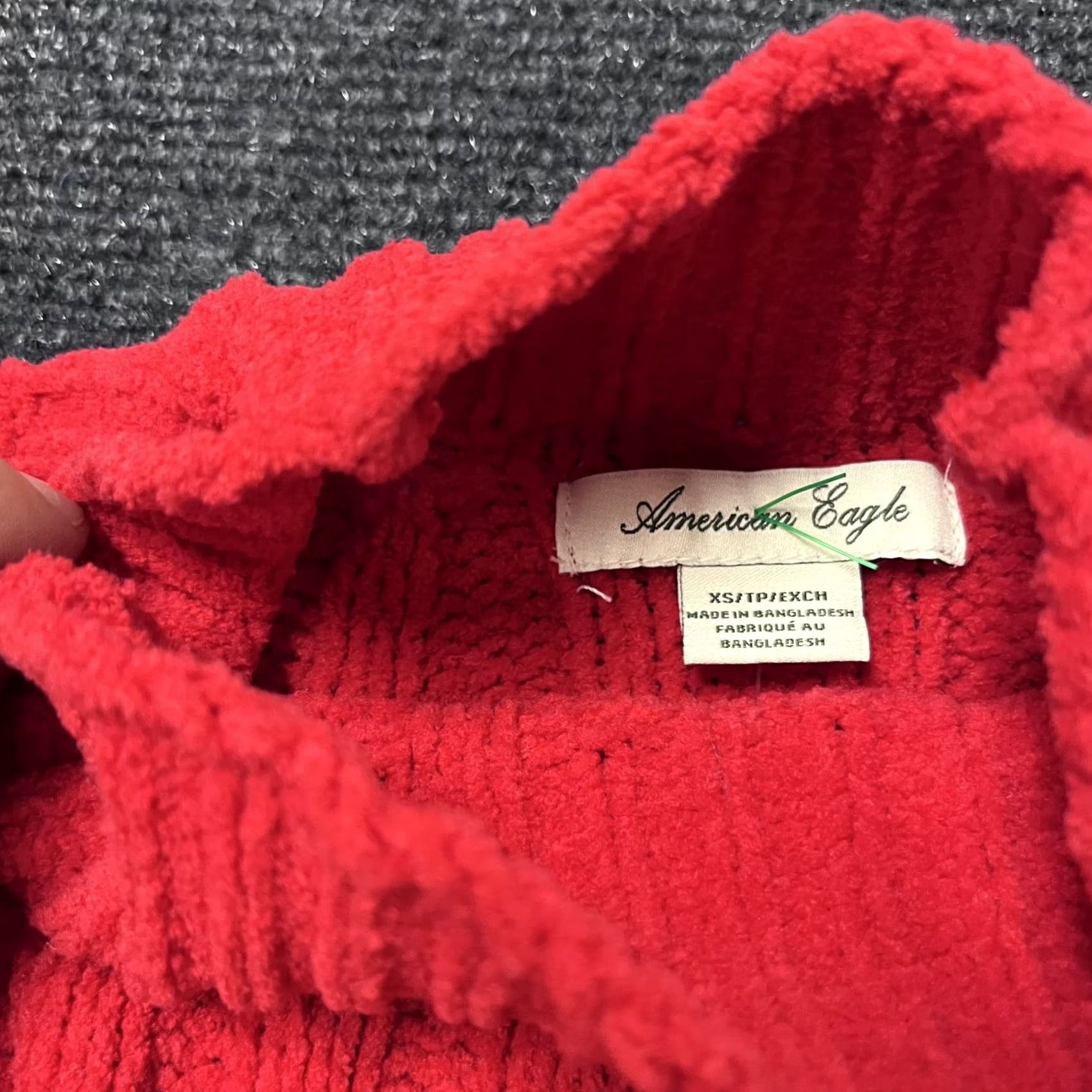 Vintage American Eagle Womens XS Red Chenille Mock Neck Ribbed Pullover Sweater Size XS / US 0-2 / IT 36-38 - 3 Thumbnail