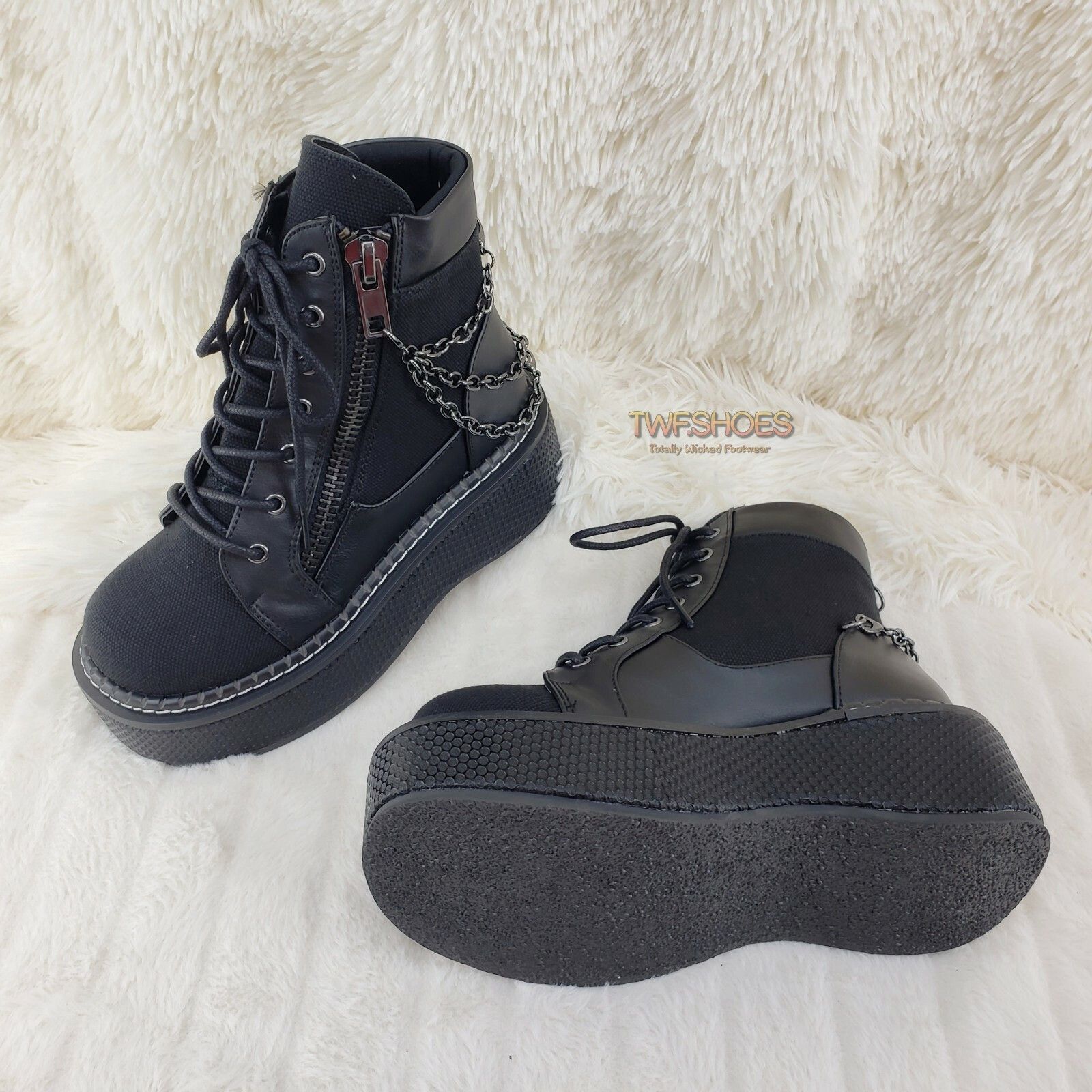Other DEMONIA Emily 114 Black Canvas 2" Platform Punk Goth Ankle B Size US 10 / IT 40 - 2 Thumbnail