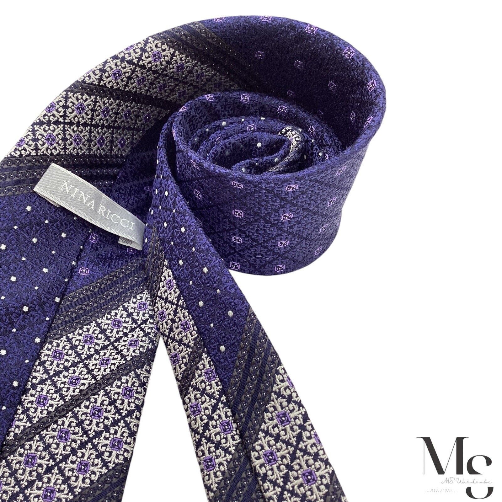 Other NINA RICCI Blue Geometric With Logo Luxury Silk Tie W:3.5" E Size ONE SIZE - 4 Thumbnail