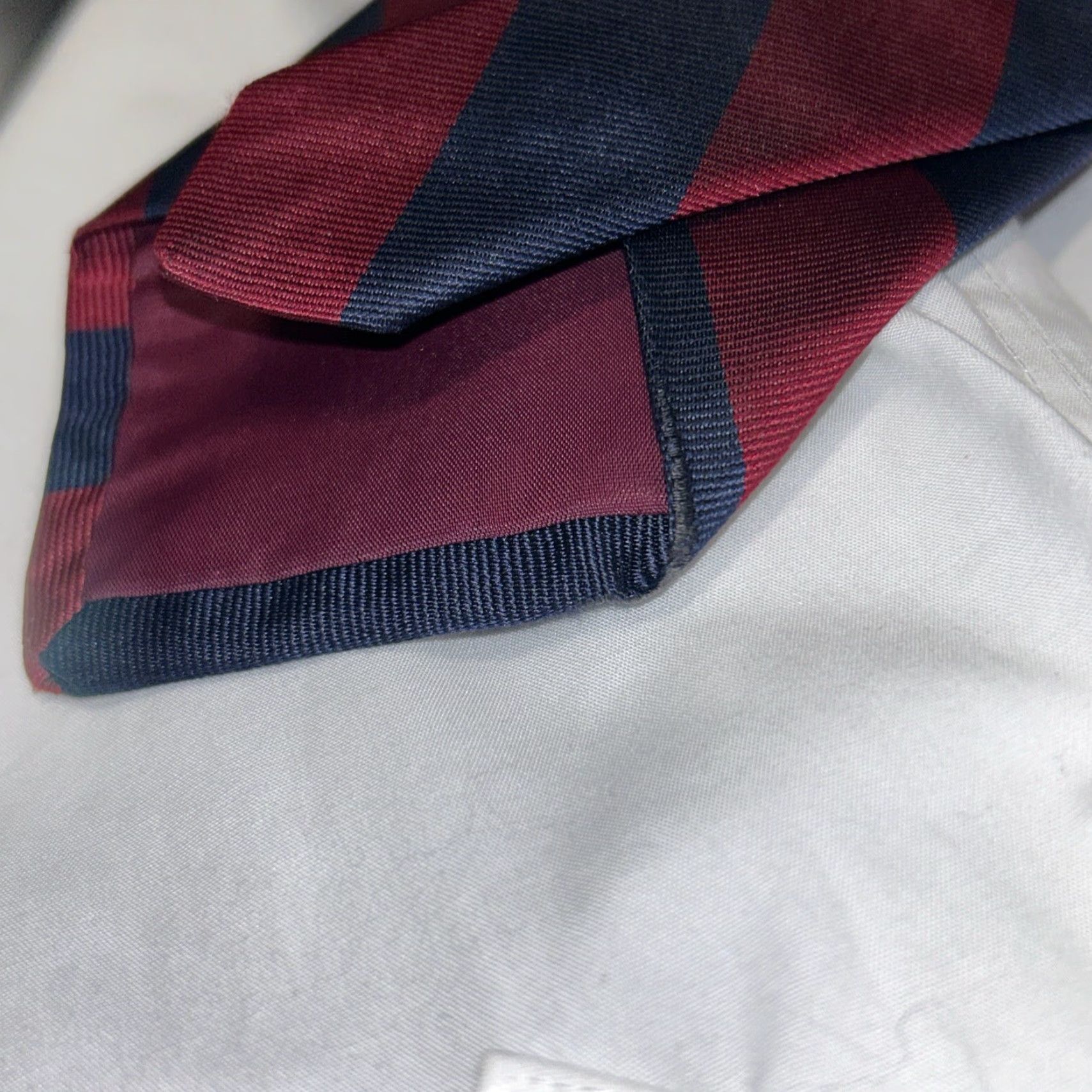 Vintage VINTAGE Allen Solly Neck Tie Silk Repp Red Blue Stripe Merlot Dark Academia Preppy USA Made England Lolly Men Size ONE SIZE - 6 Thumbnail