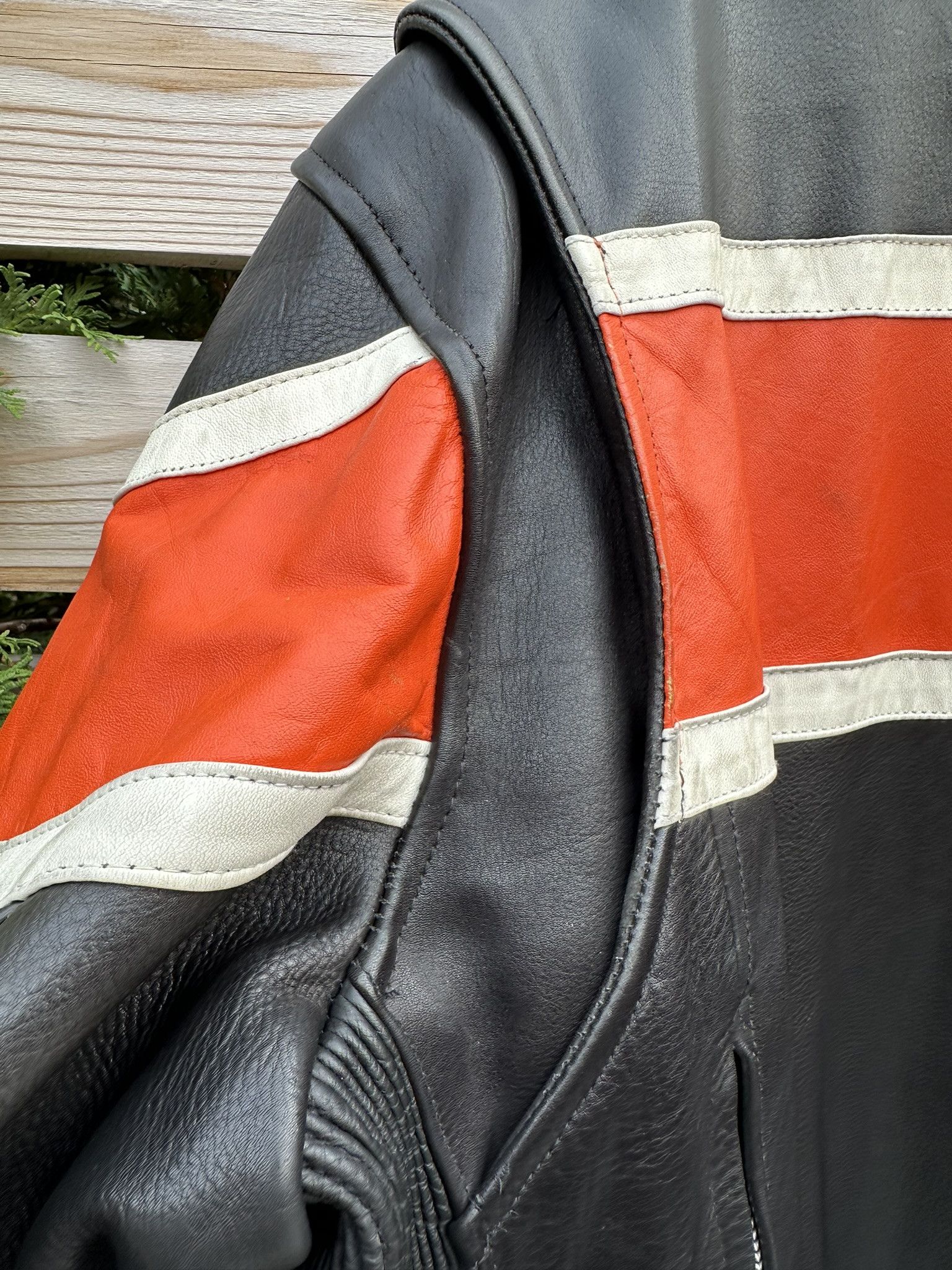 Genuine Leather VINTAGE/RETRO BIKER BLACK/ORANGE Size US S / EU 44-46 / 1 - 9 Thumbnail
