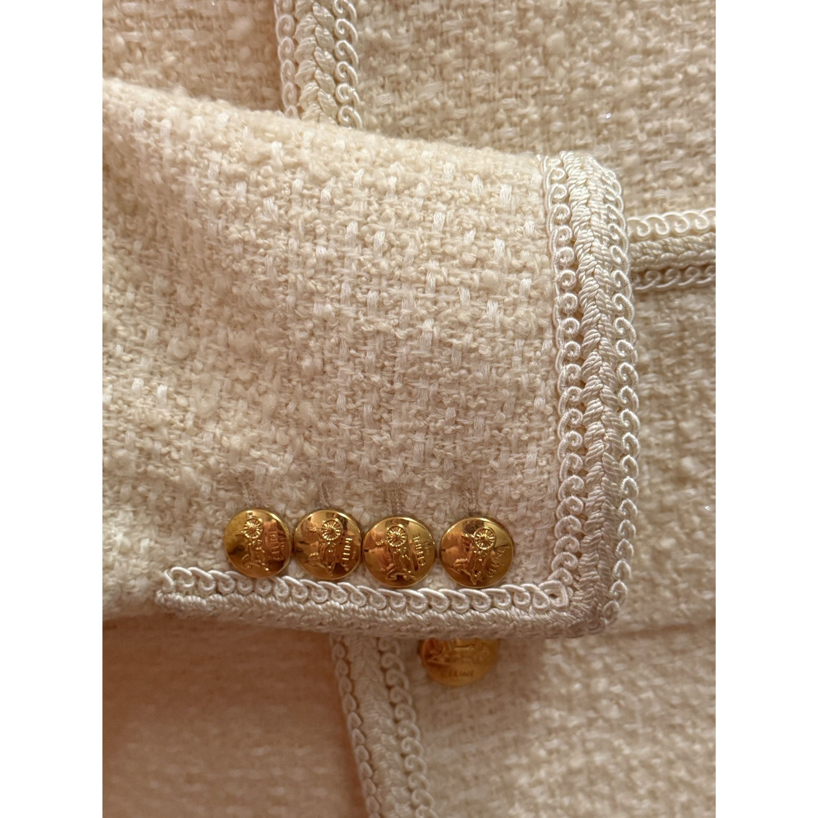 Celine Celine Womens Ivory Boucle Tweed Jacket With Gold Buttons & Size XS / US 0-2 / IT 36-38 - 7 Thumbnail