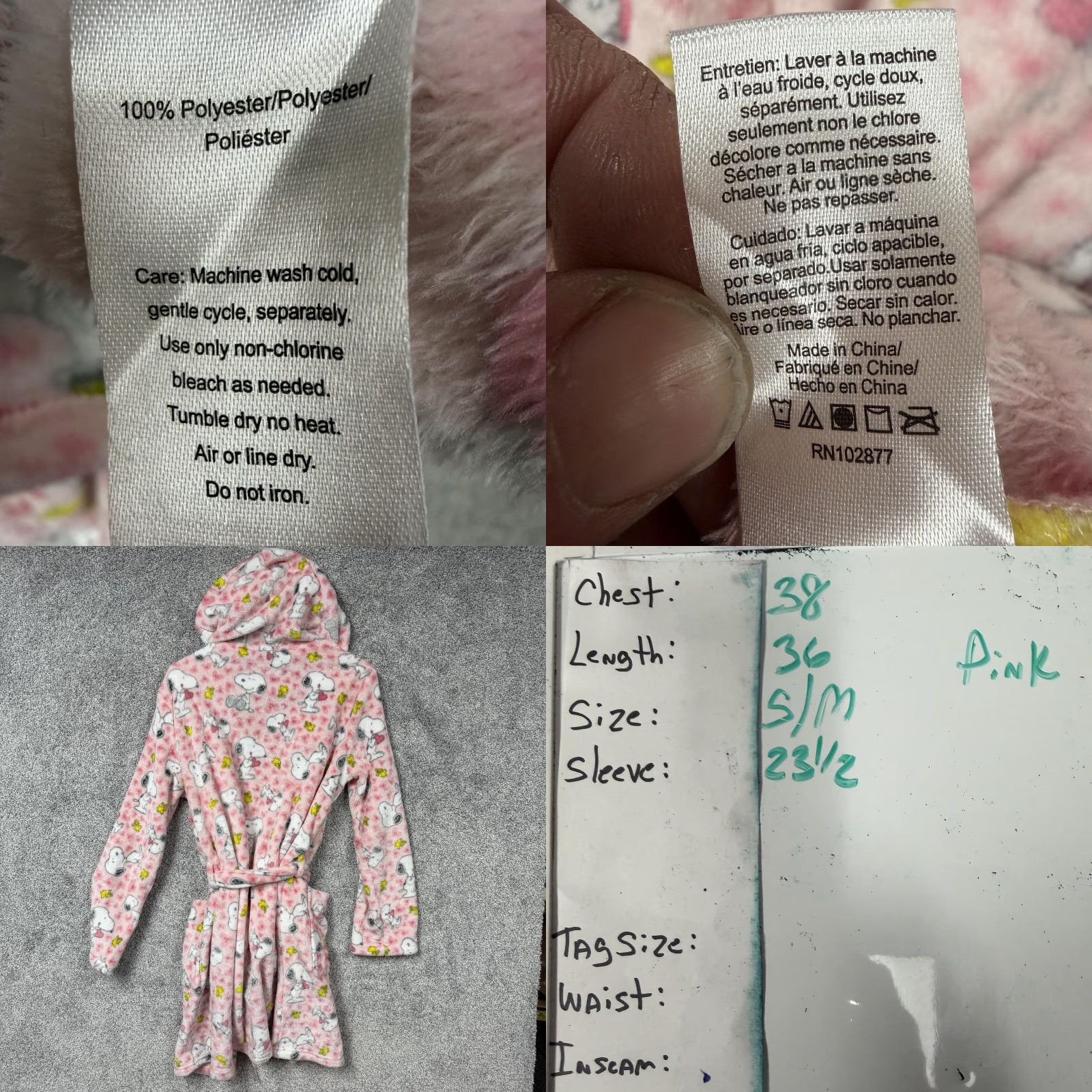 Peanuts Peanuts Robe Womens M Pink Snoopy Woodstock Hooded Fleece Lounge Cozy Sleepwear Size ONE SIZE - 8 Thumbnail